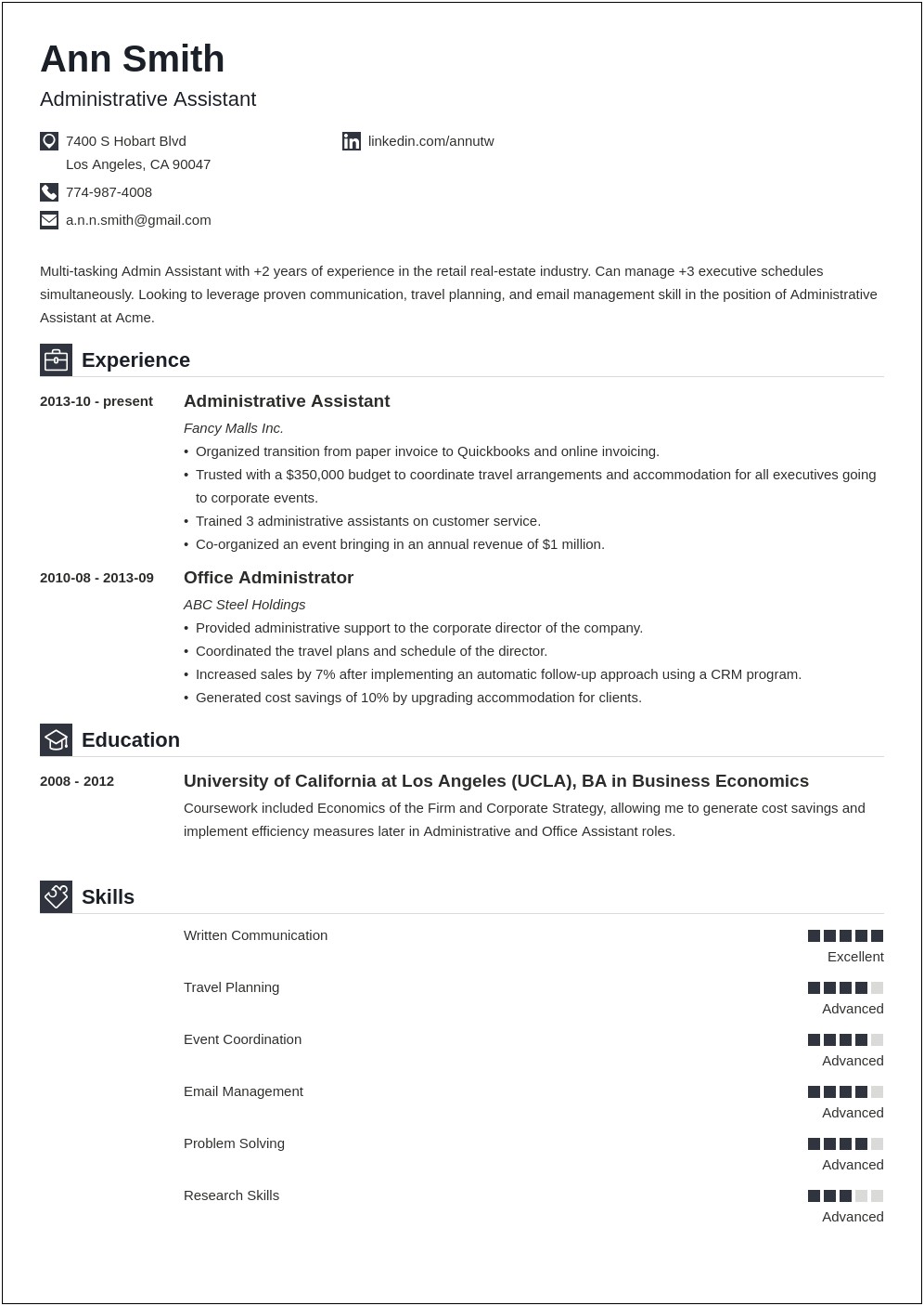 Best It Resume Format Administrative Assistant
