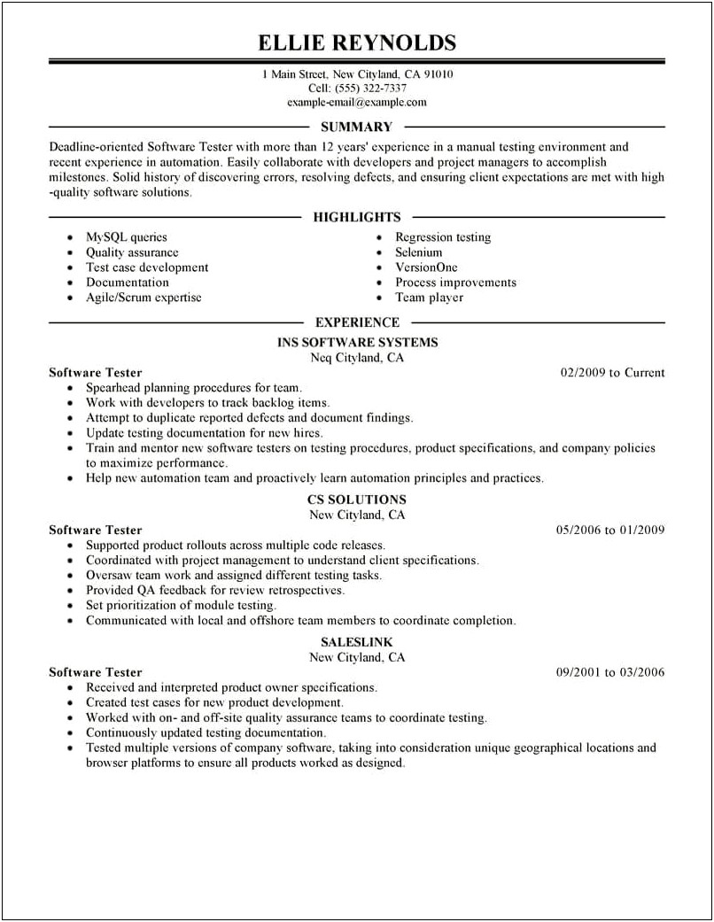 Best It Testing Resumes Examples