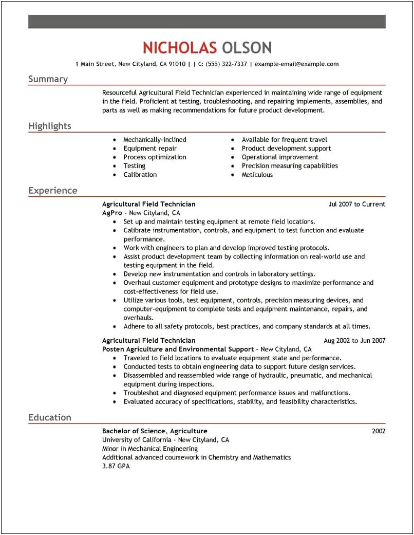 Best Objective For Resume For Agriculture