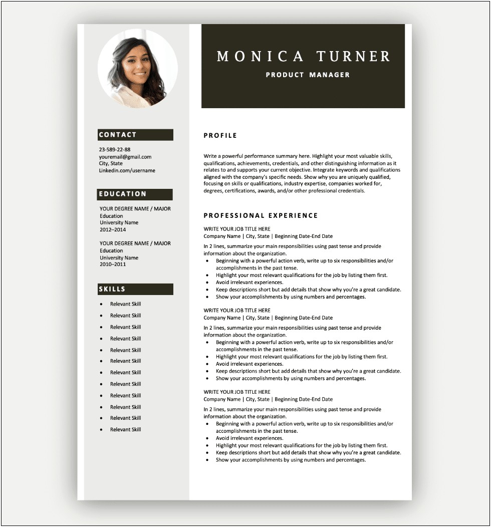 Best One Page Resume Templates Free