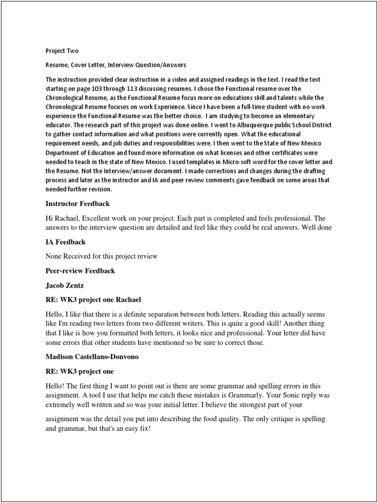 Best Resume And Cover Letter Peer Review