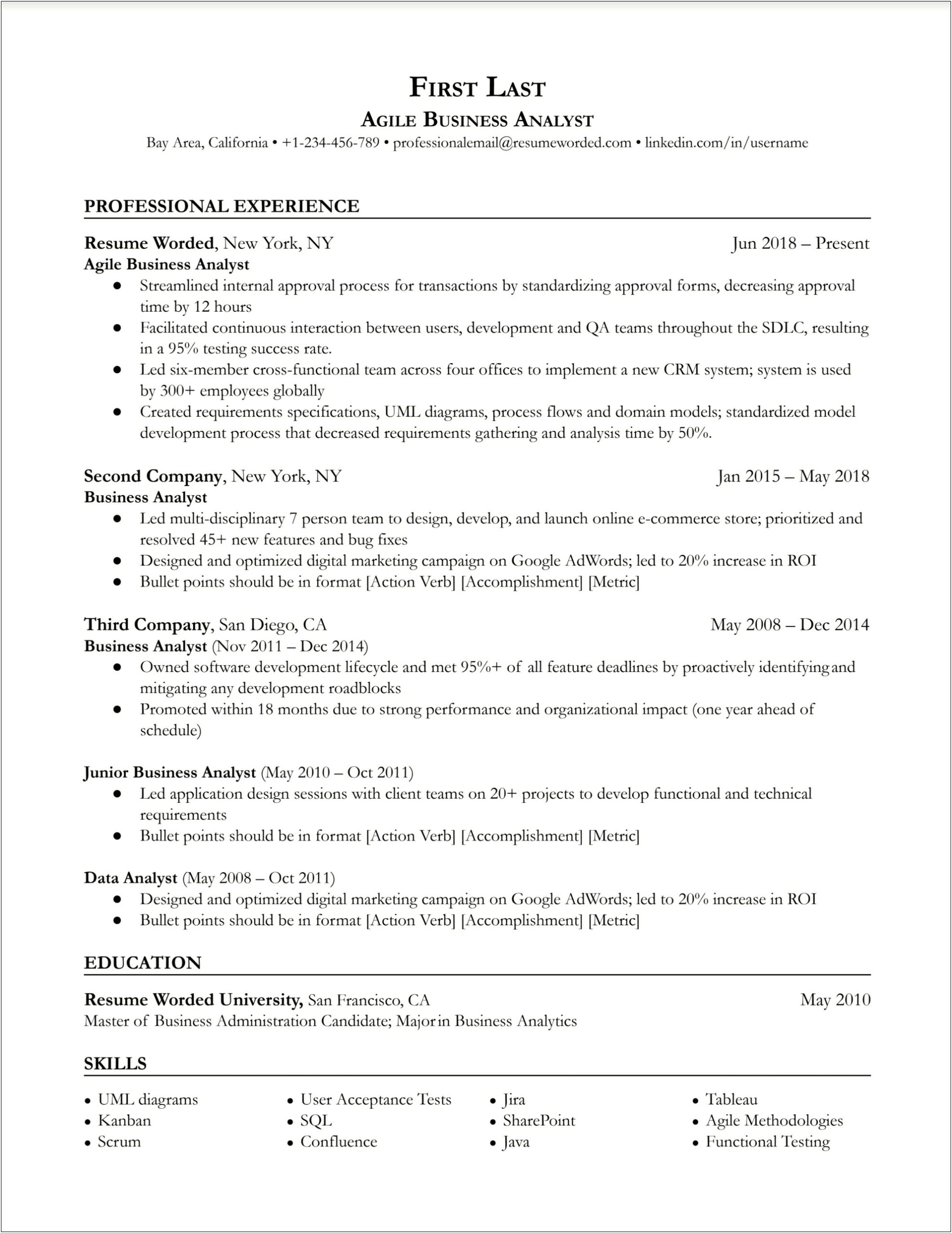 Best Resume For Business Analyst Junior