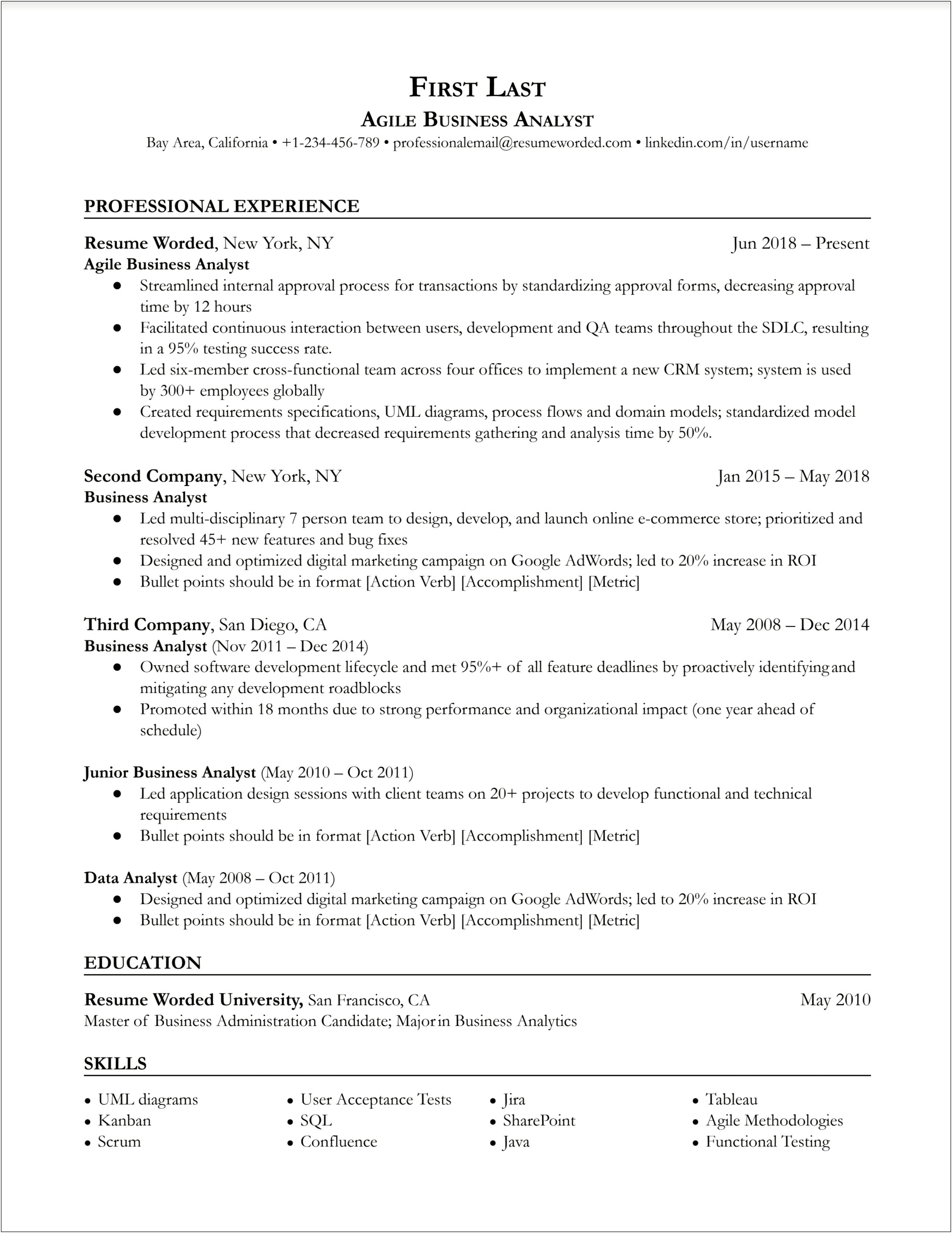 Best Resume For Business Analyst Junior