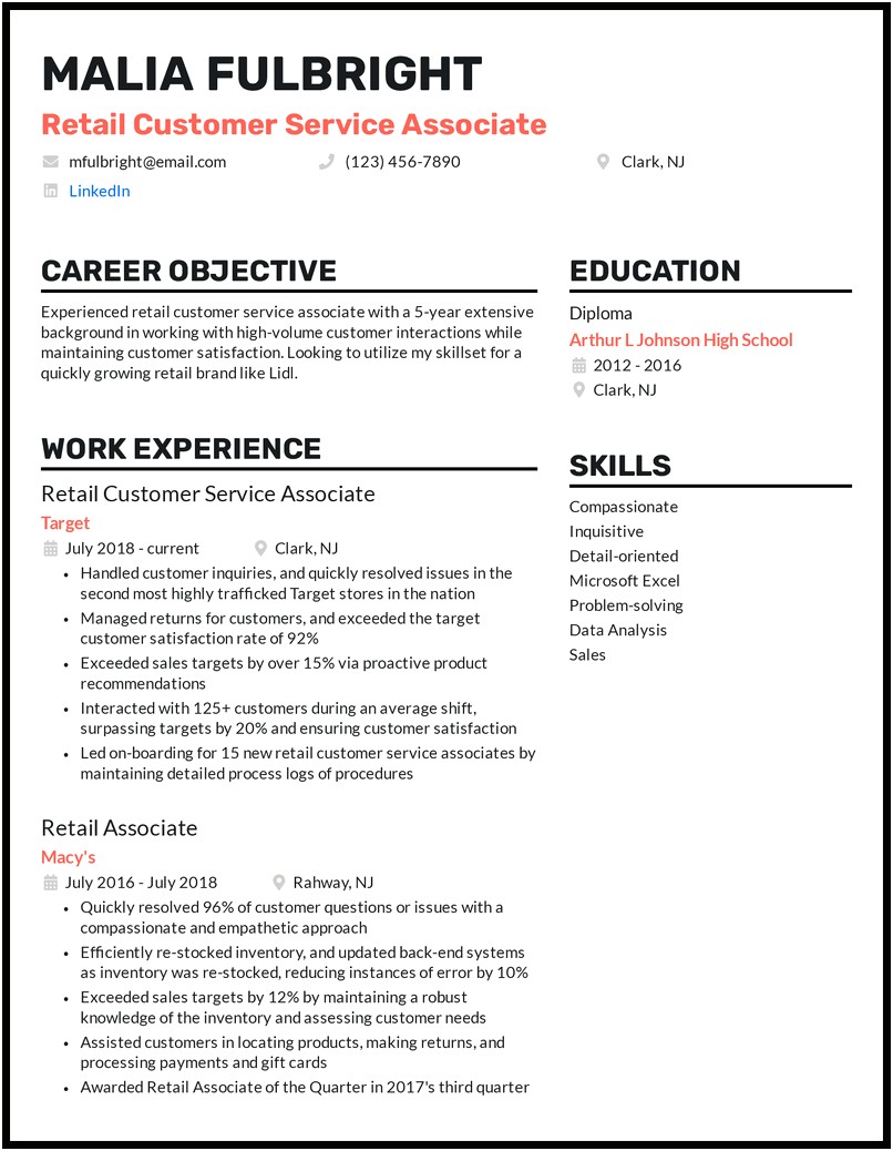 Best Resume For Customer Service Manager