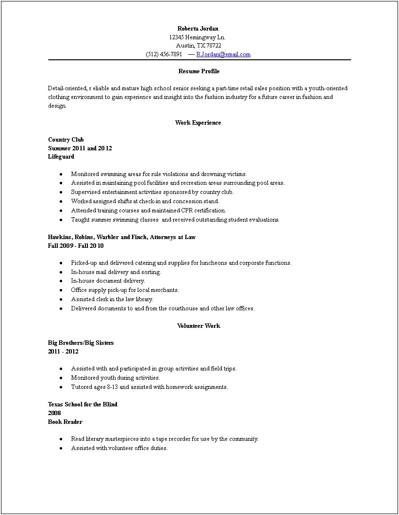 Best Resume For Fresh Out Of High School