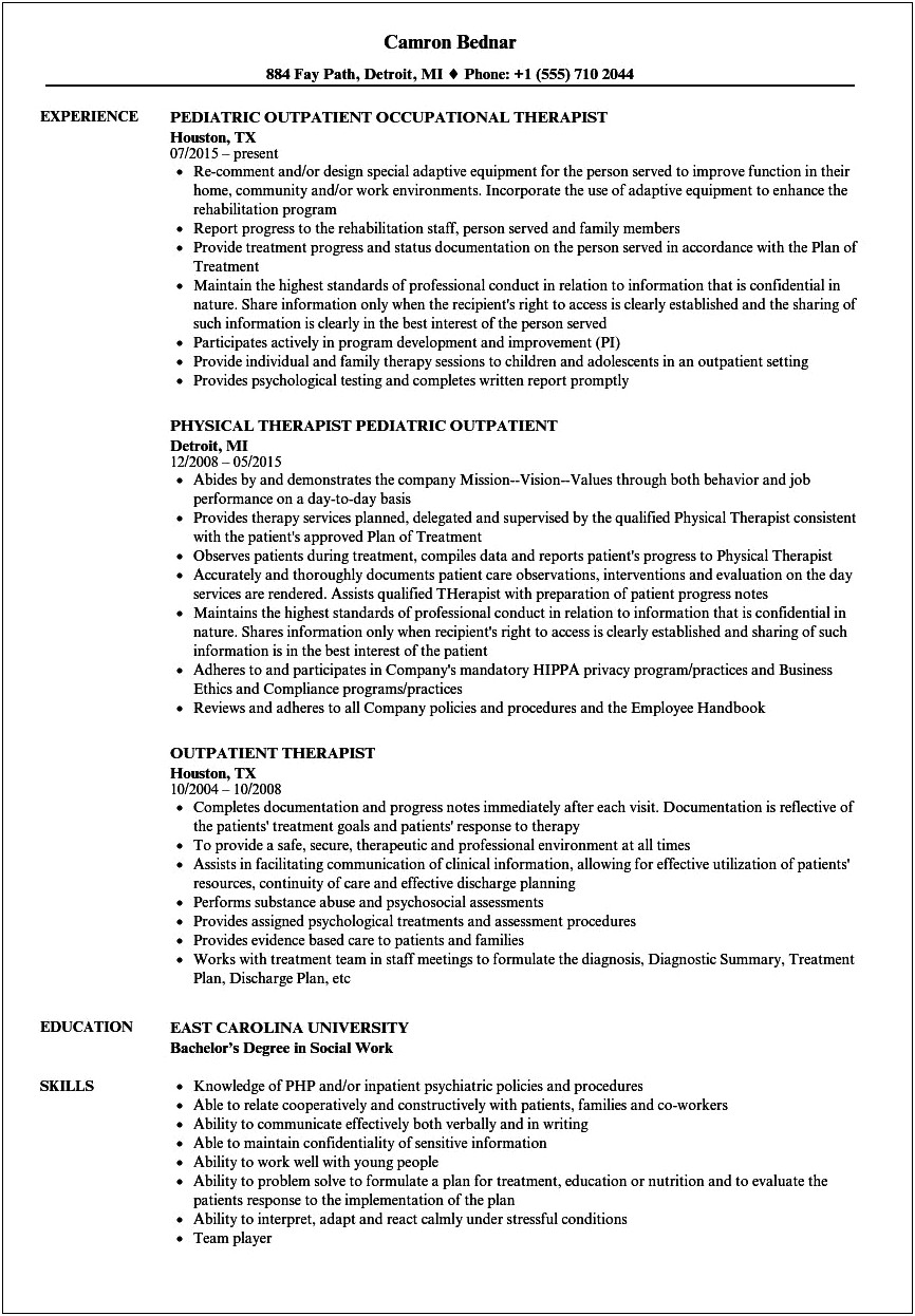 Best Resume For Licensed Professional Therapist