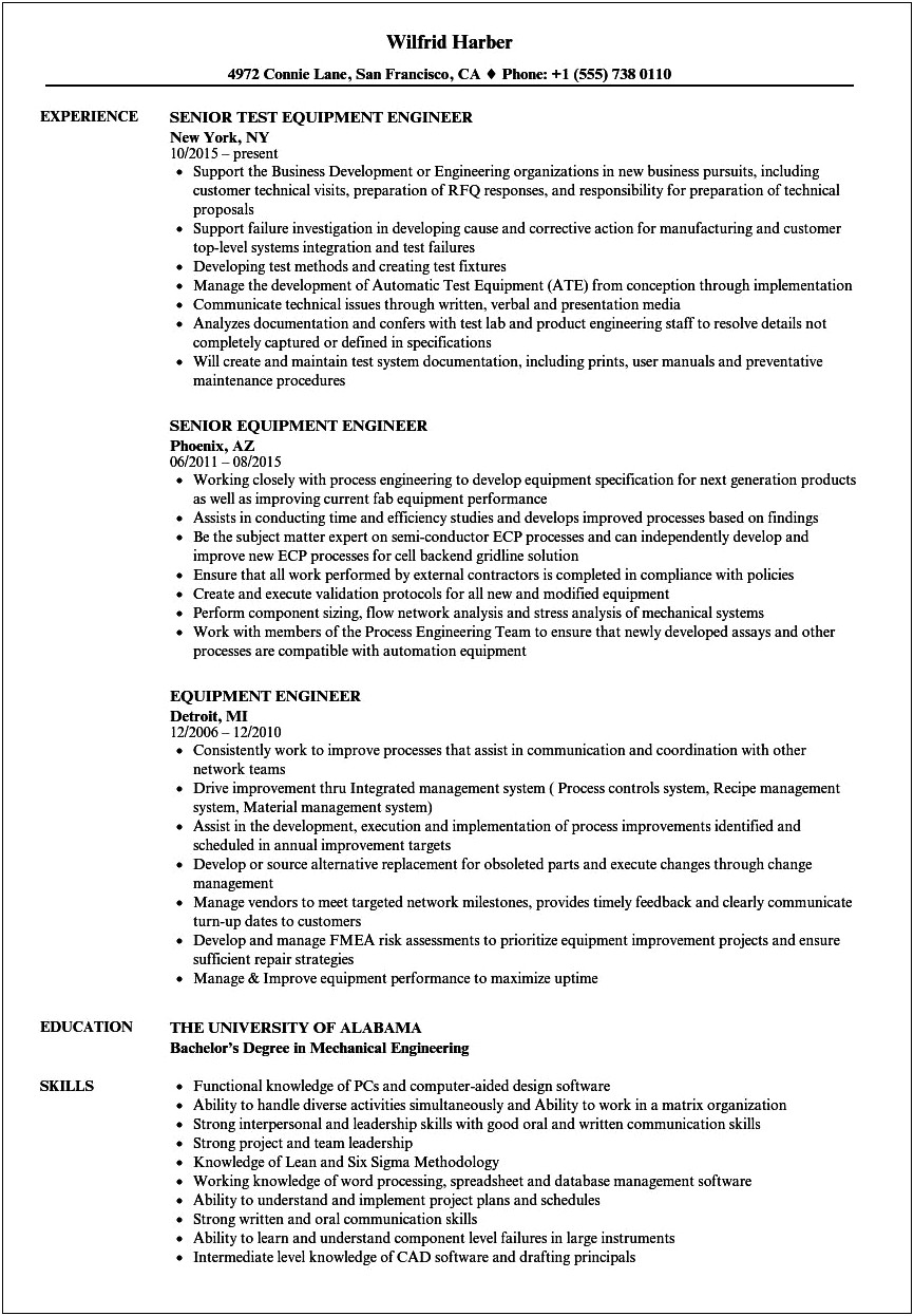 Best Resume For Static Equipment Engineer