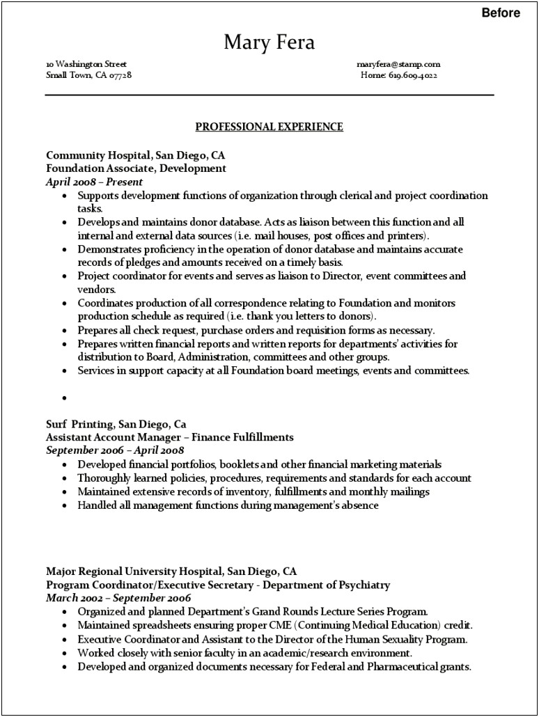 Best Resume For Town Administrative Position