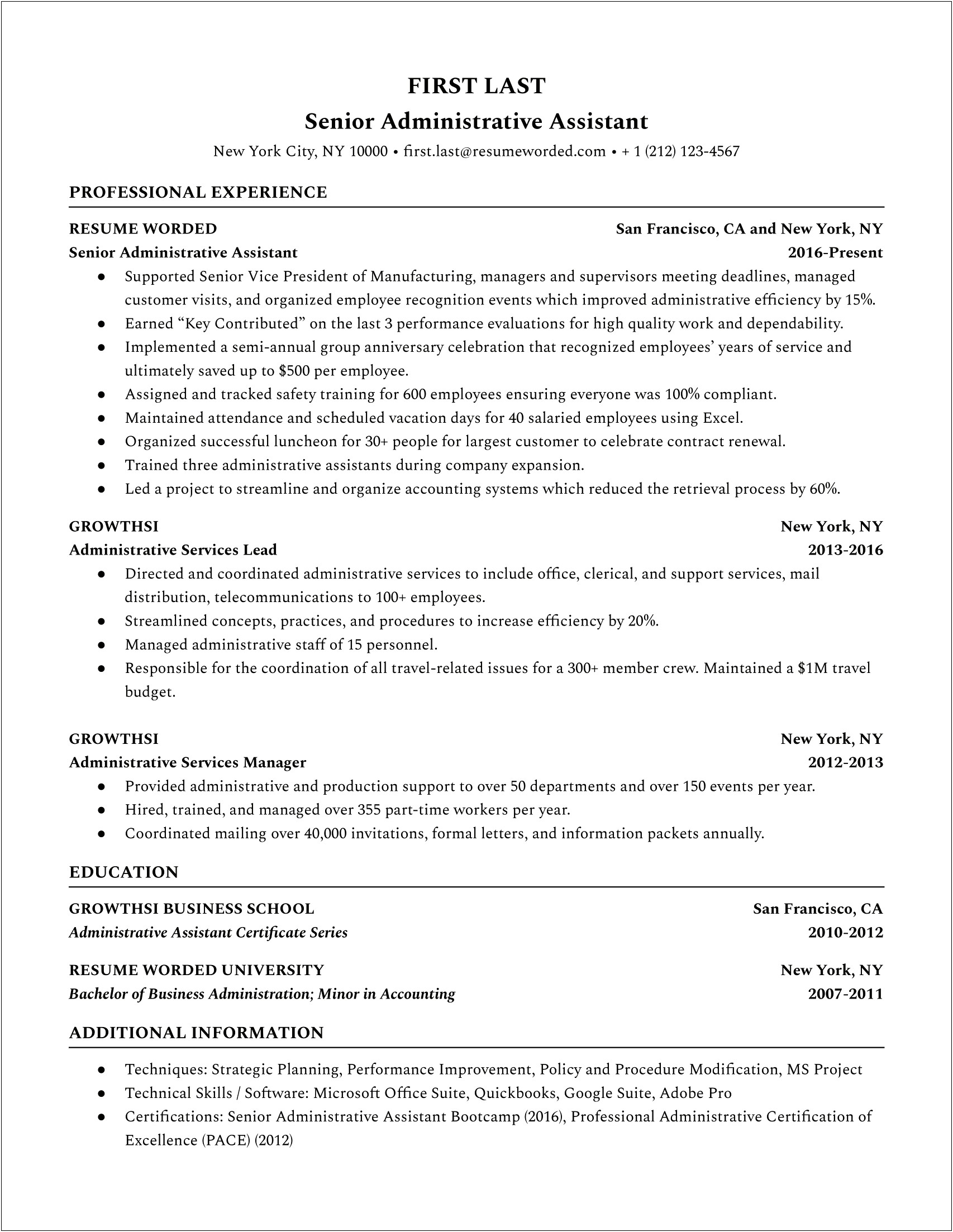 Best Resume Format For Administrative Assistant