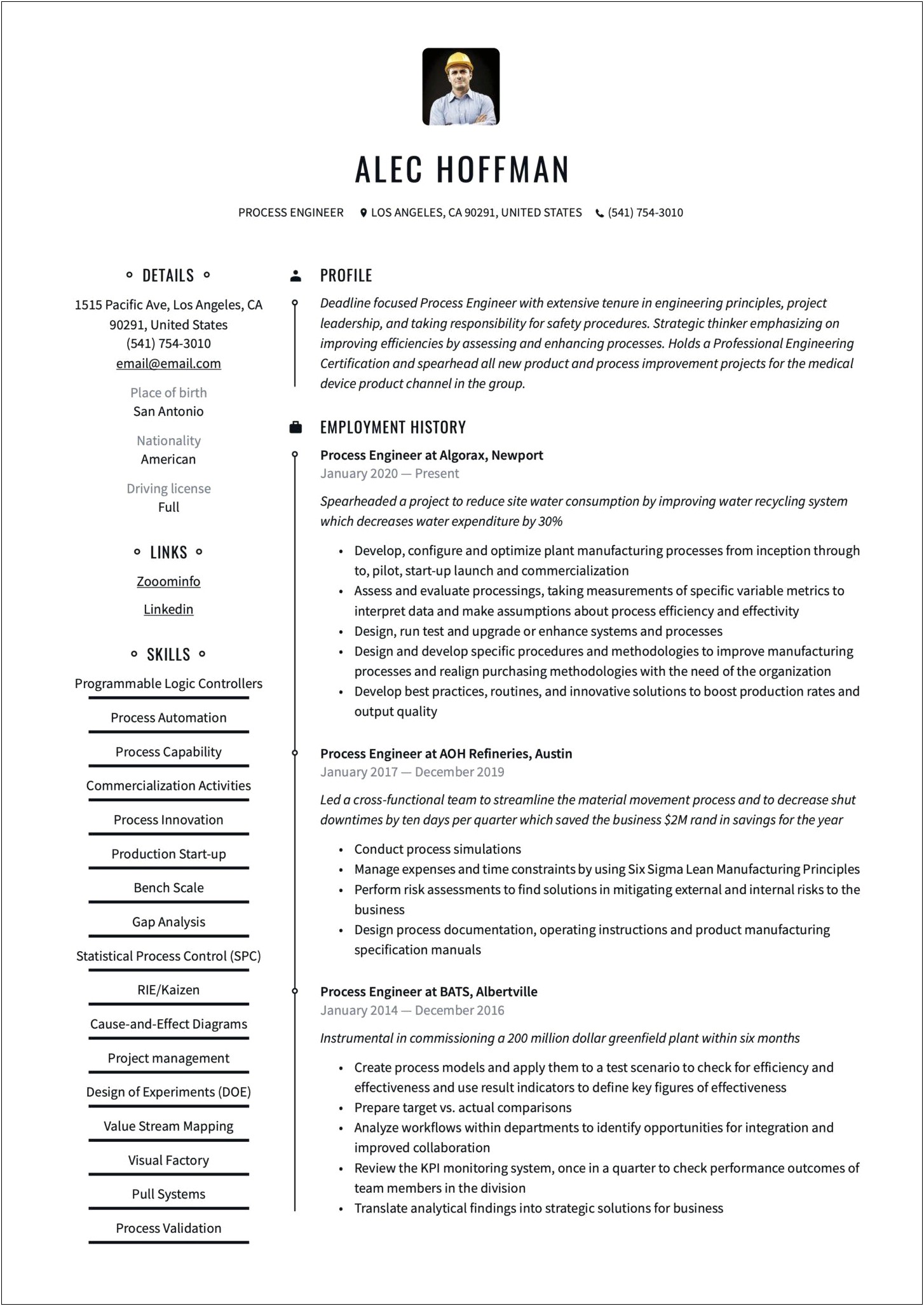 Best Resume Format For Fresher Instrumentation Engineers