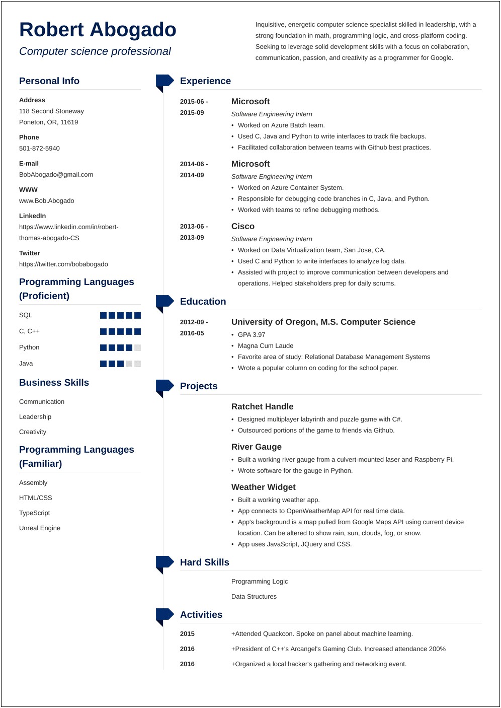 Best Resume Format For Freshers Computer Engineers