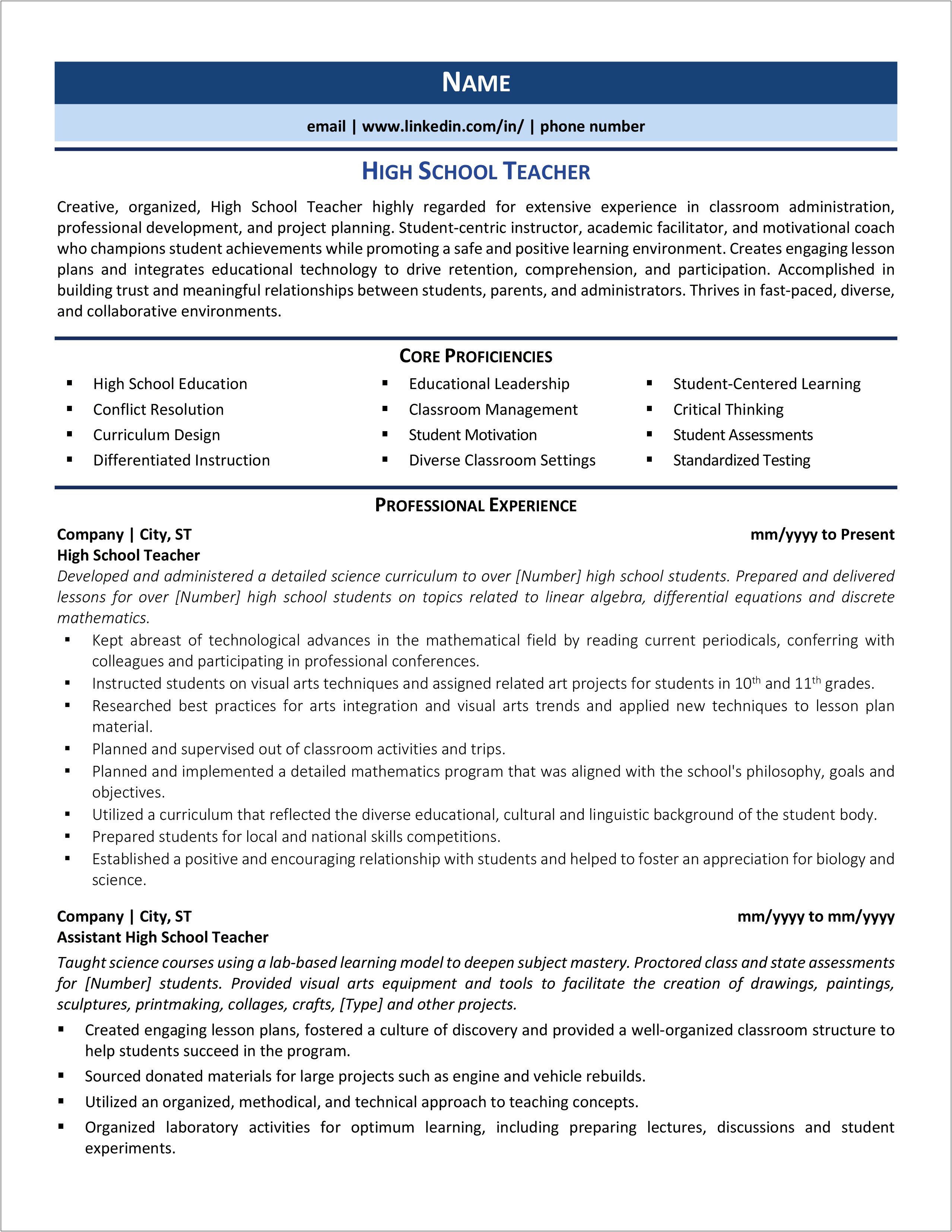 Best Resume Format For High School Students