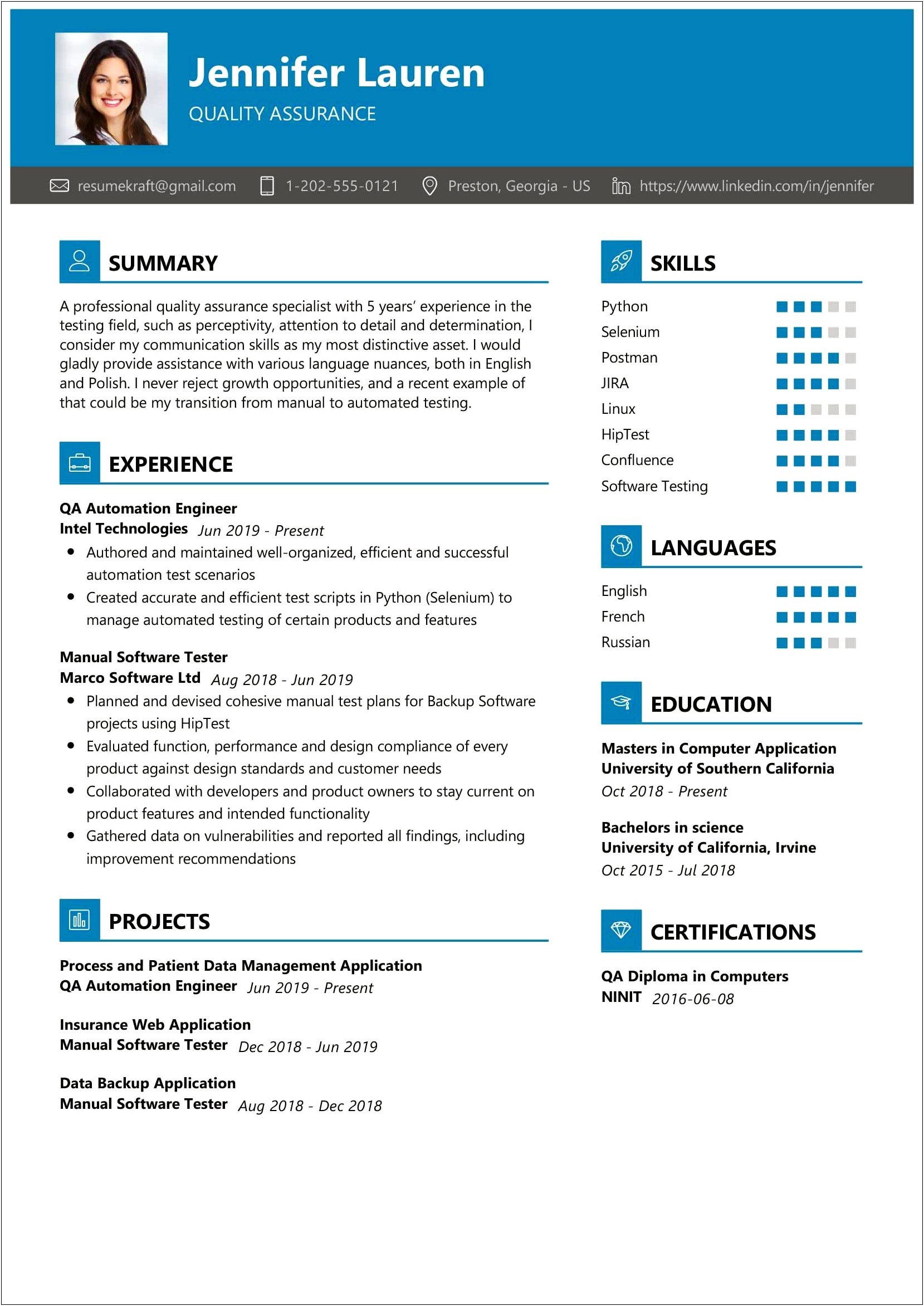Best Resume Format For Manual Testing