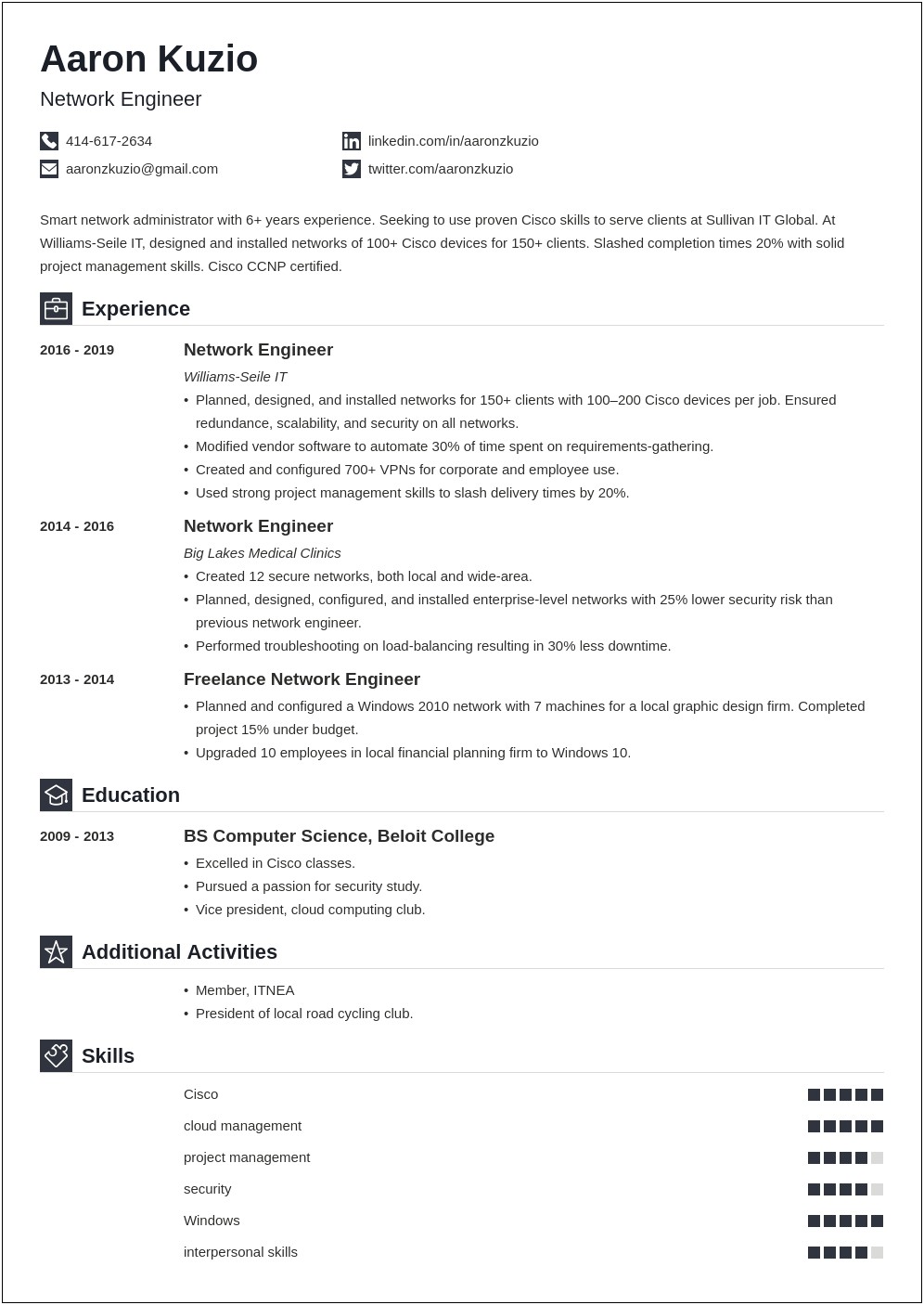 Best Resume Format For Network Admin