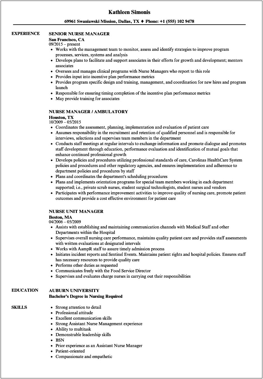 Best Resume Format For Nurse Manager