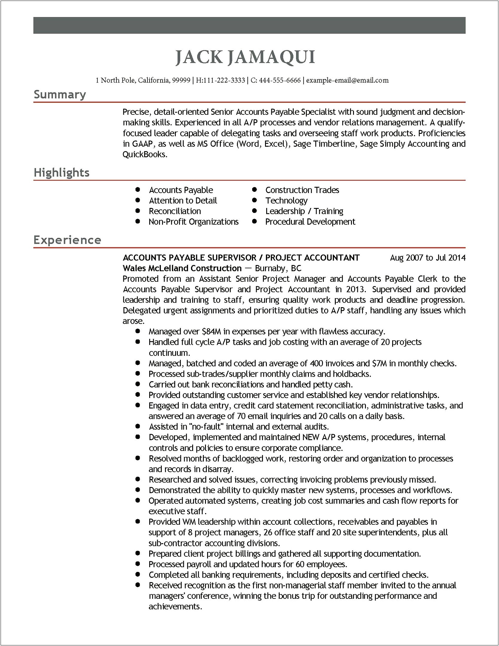 Best Resume Quote For Accounts Payable