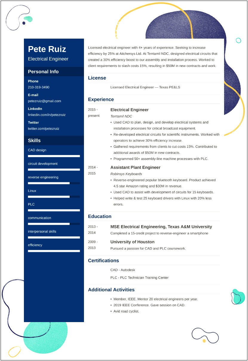 Best Resume Samples For Electrical Engineers Pdf