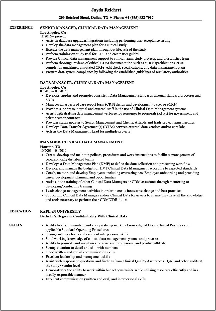 Best Resume Style For Data Management