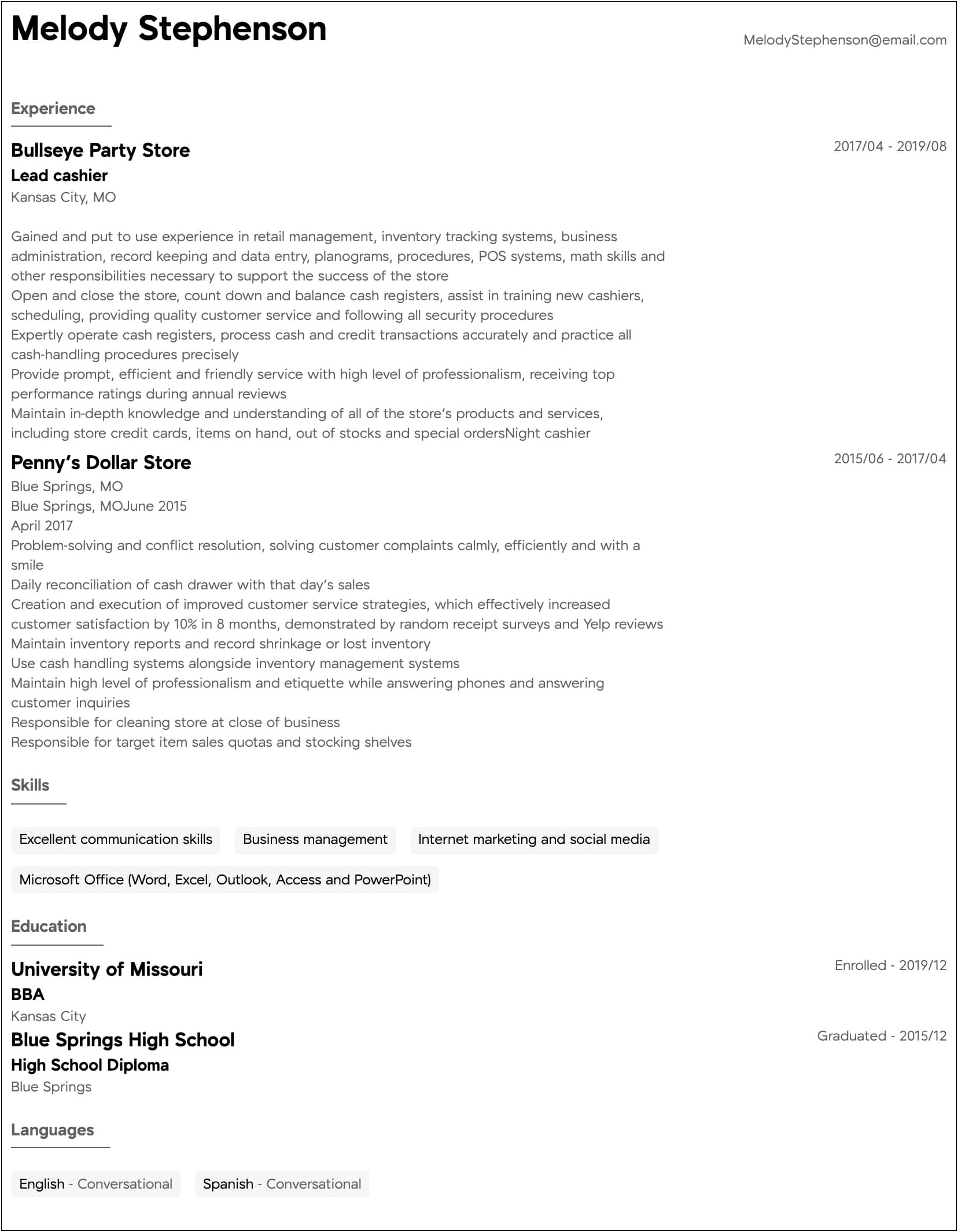 Best Resume Summaries For High School Cashiers