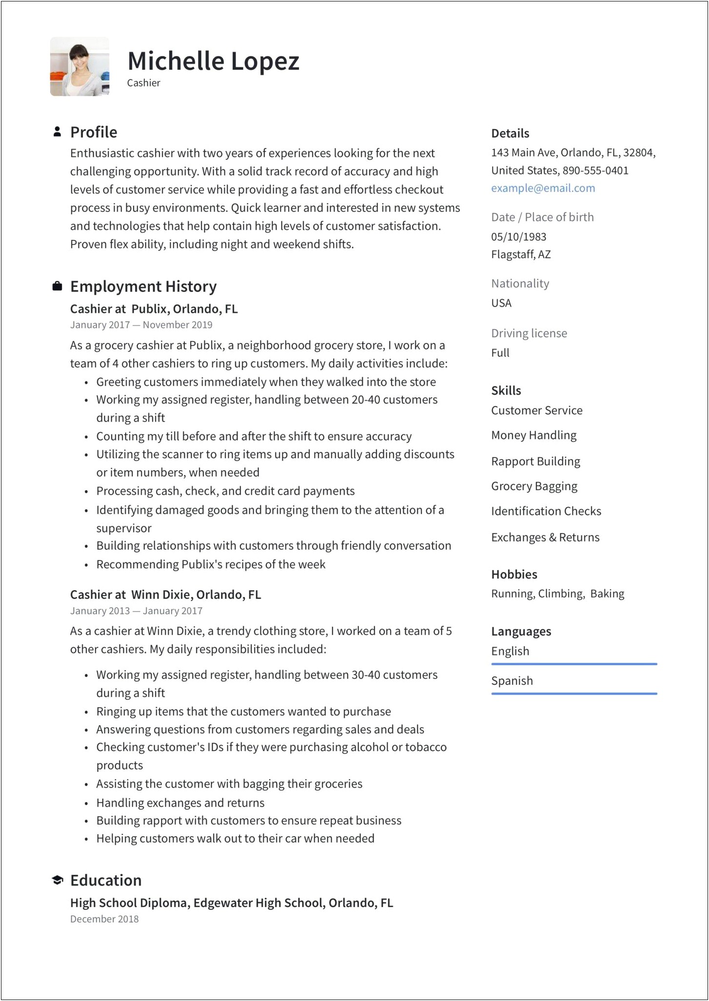 Best Resume Summaries For Highschool Cashiers