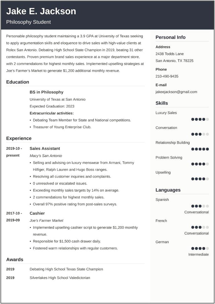 Best Resume Template For Freshman College Student