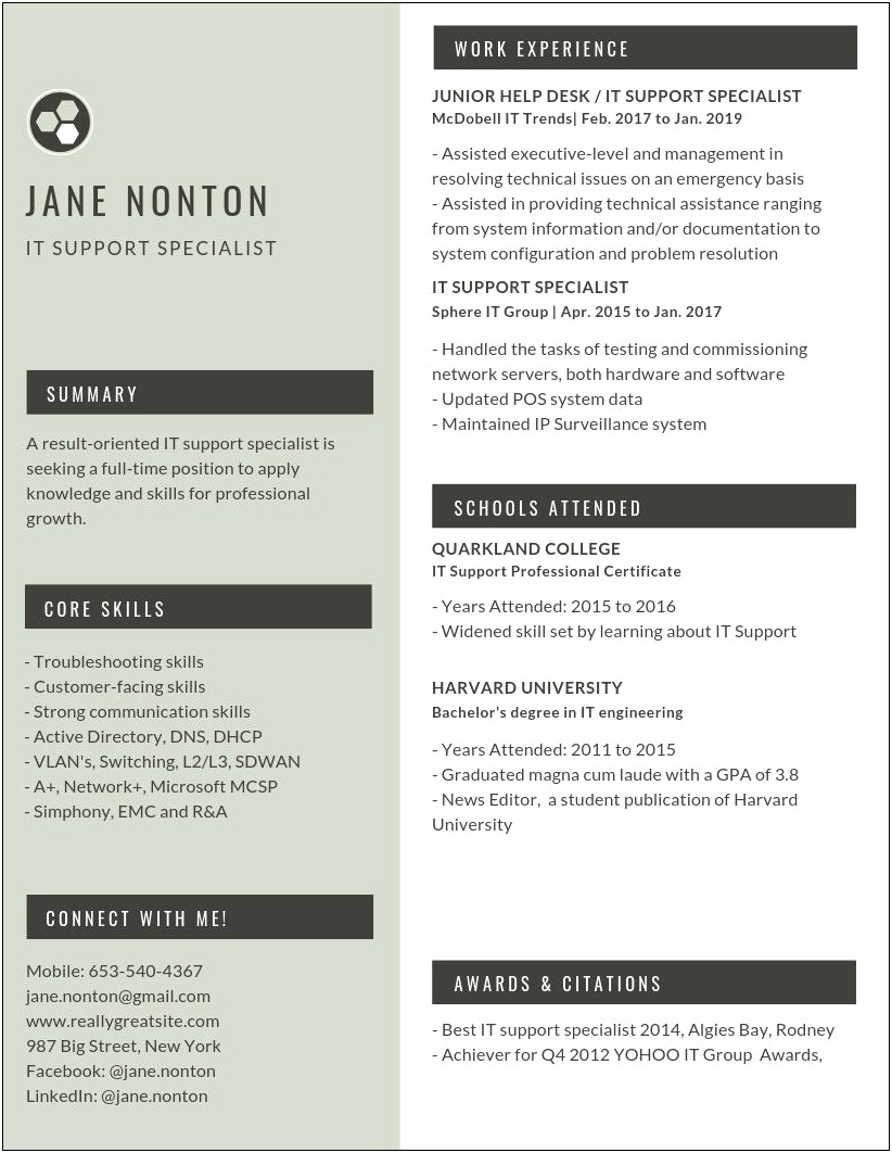 Best Resume Template For It Support