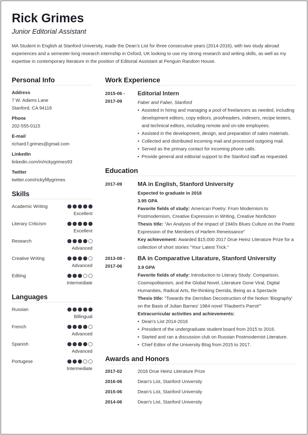 Best Resume Template For Junior Leve