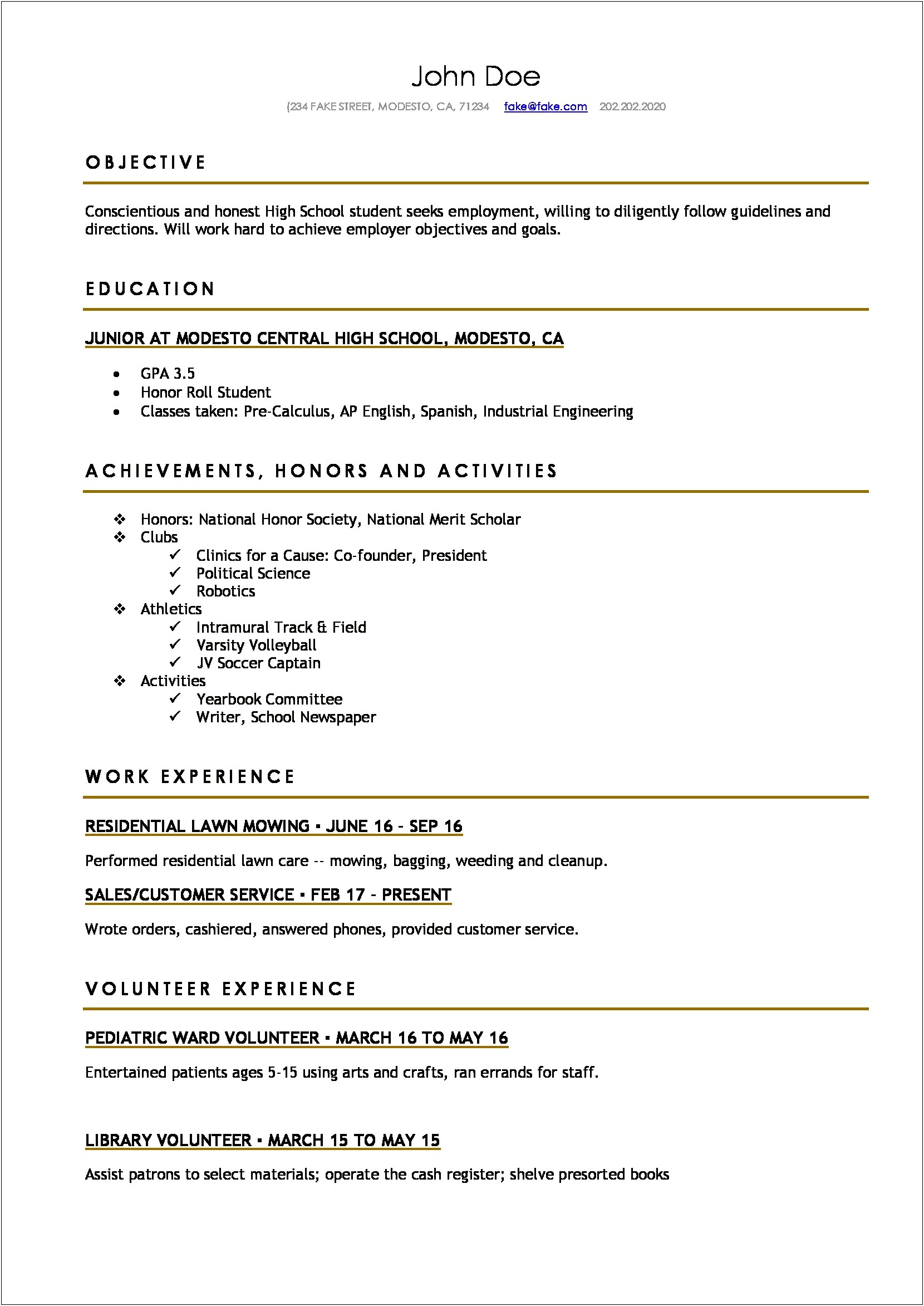 Best Resume Templates For Highschool Students