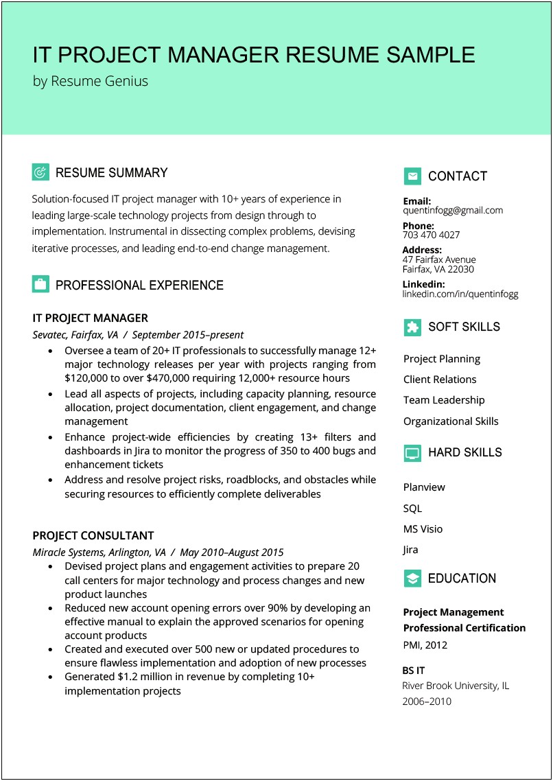 Best Resume Type For Project Manager