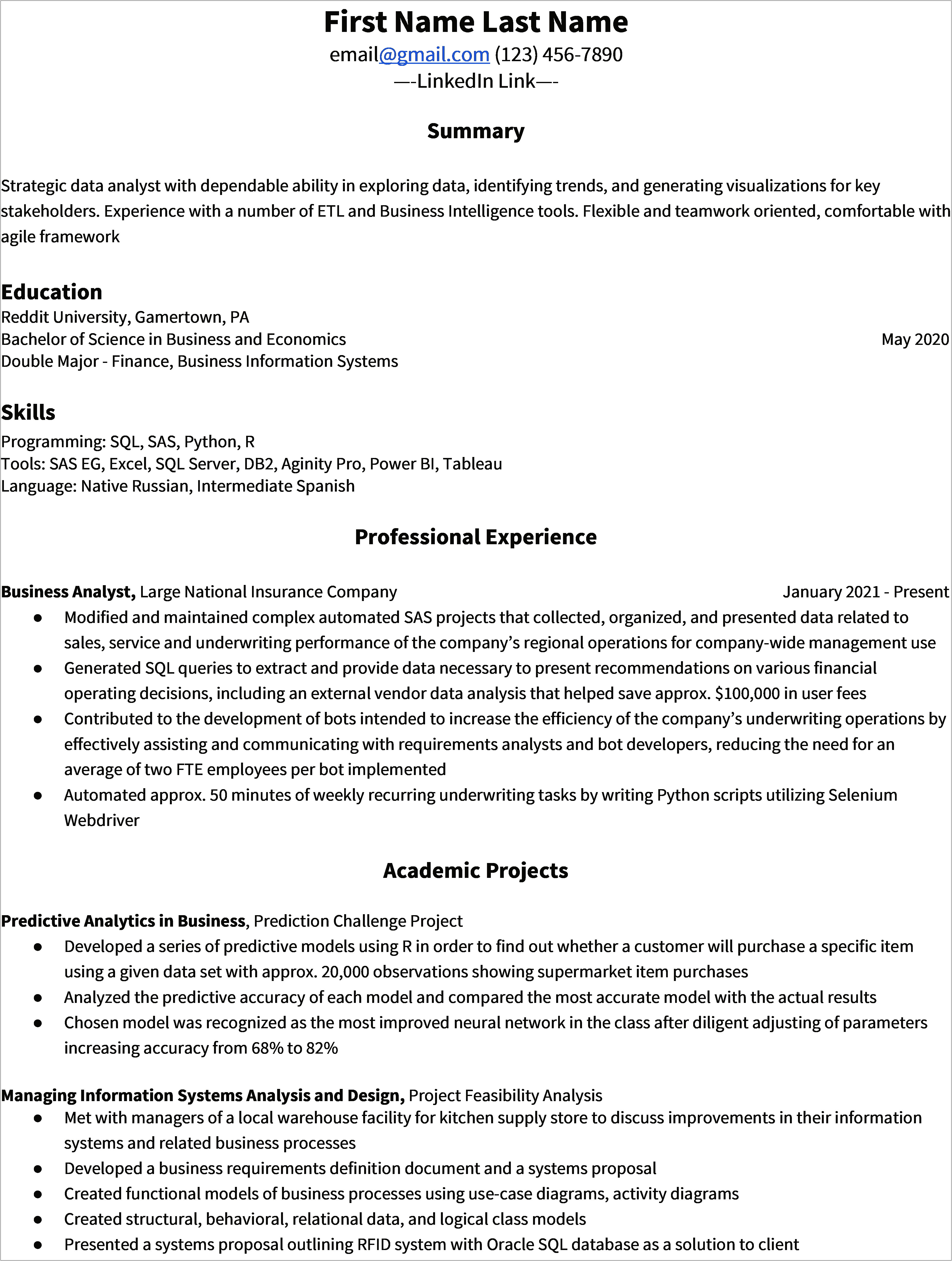 Best Resumes For One Year Out Of College