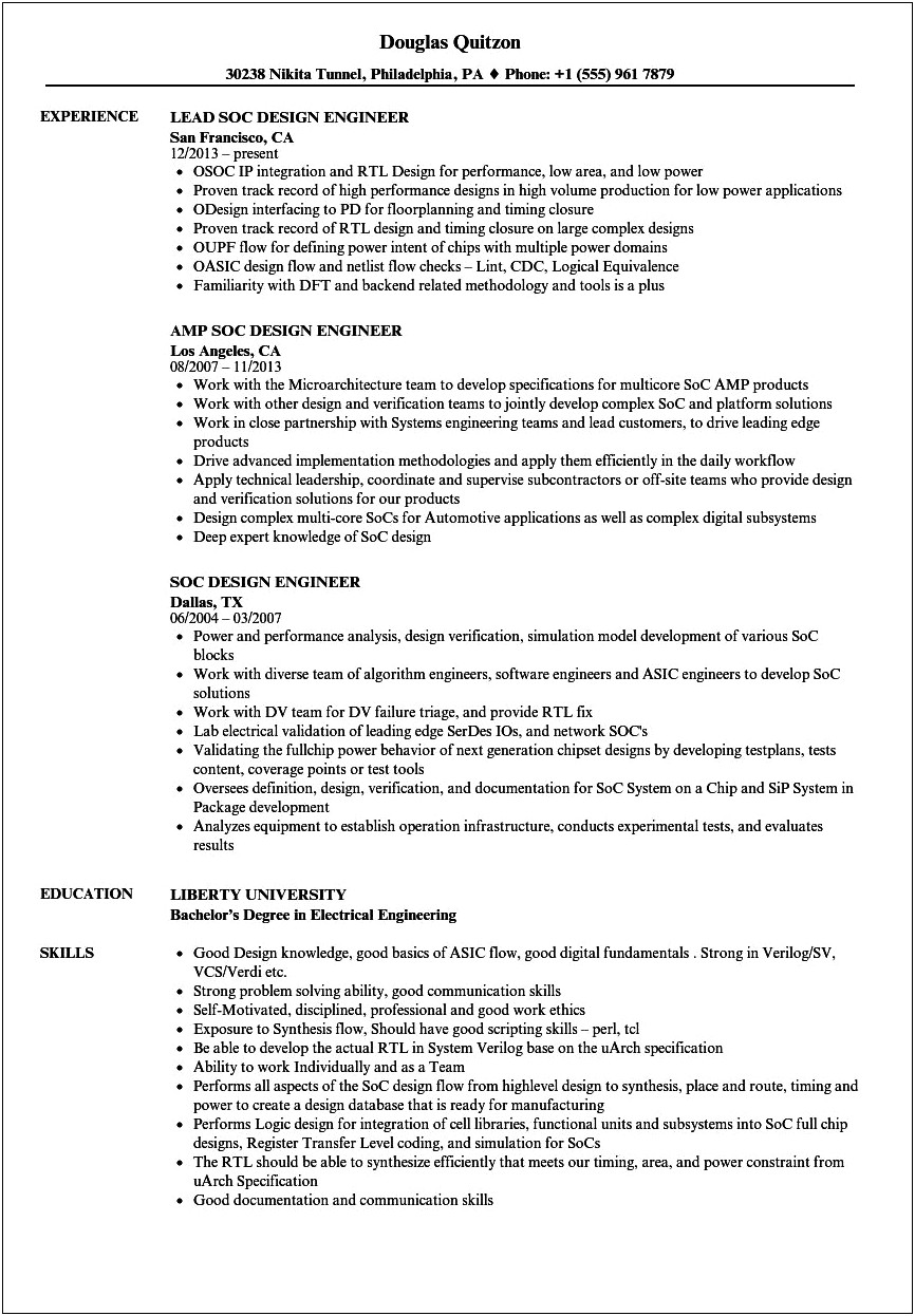 Best Sample Resume For Vhdl Verification Engineer