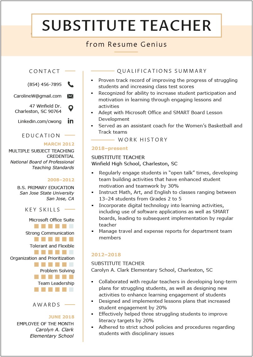 Best Skills For Elementary Education Resume