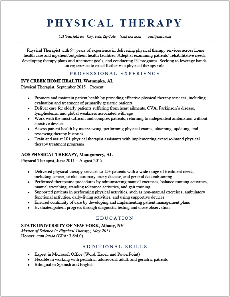 Best Skills On Resume For Physical Therapist