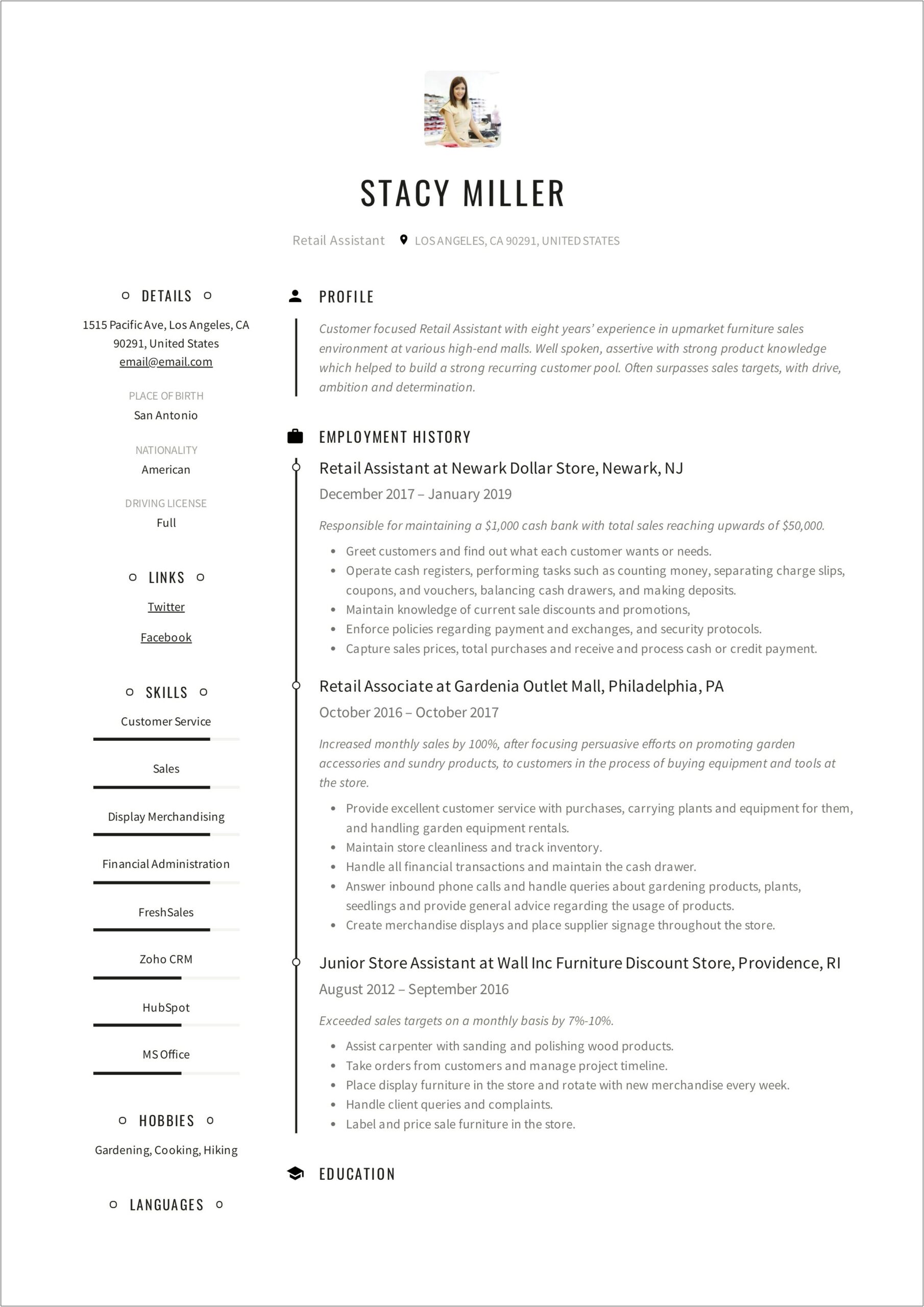 Best Summary For A Retail Resume