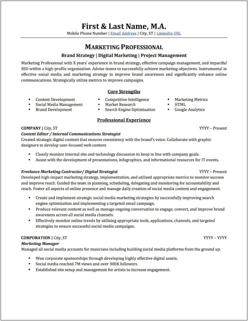 Best Summary Statement For Resume Marketing Resume