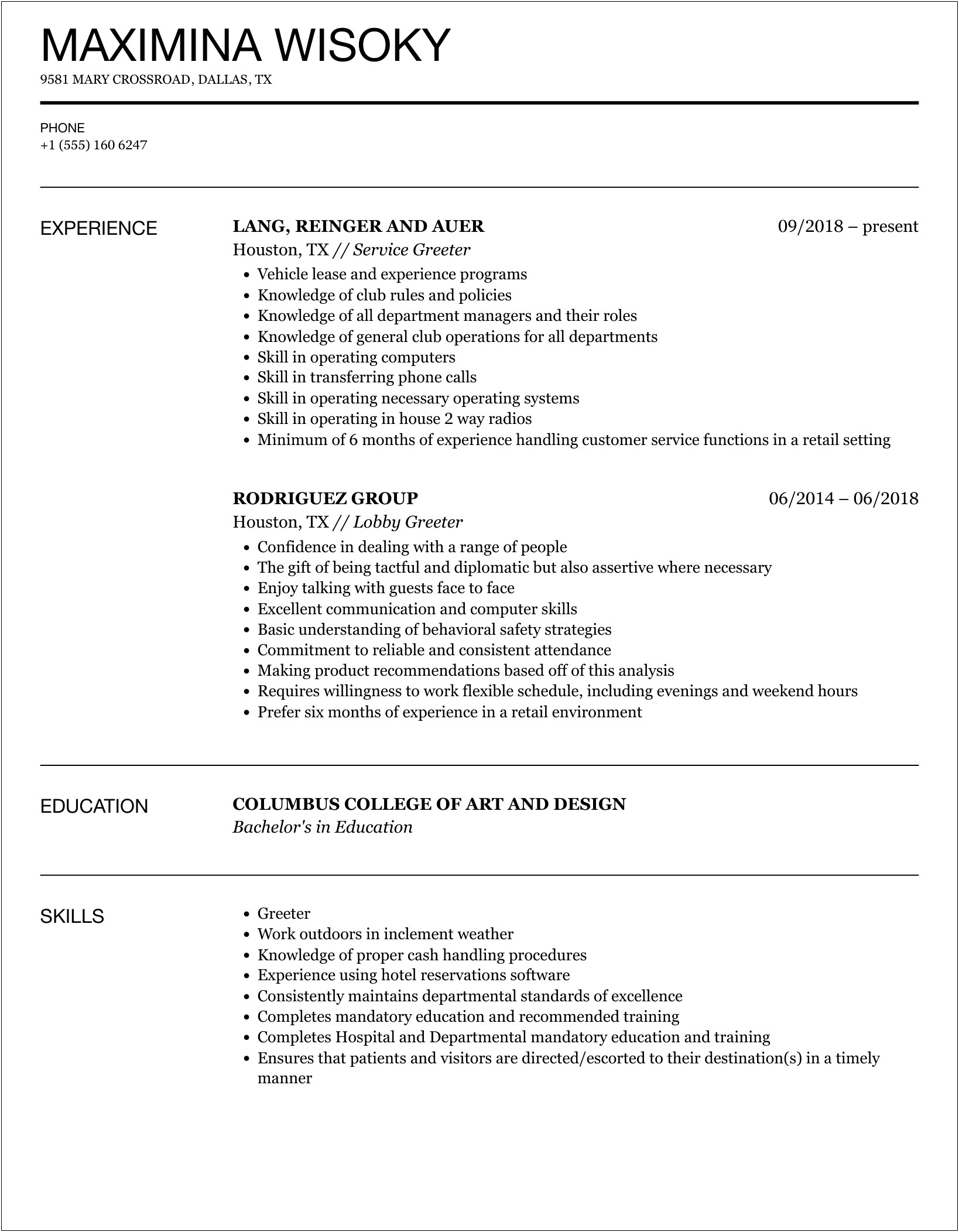 Beverly Hills Hotel Server Skills Resume Sample