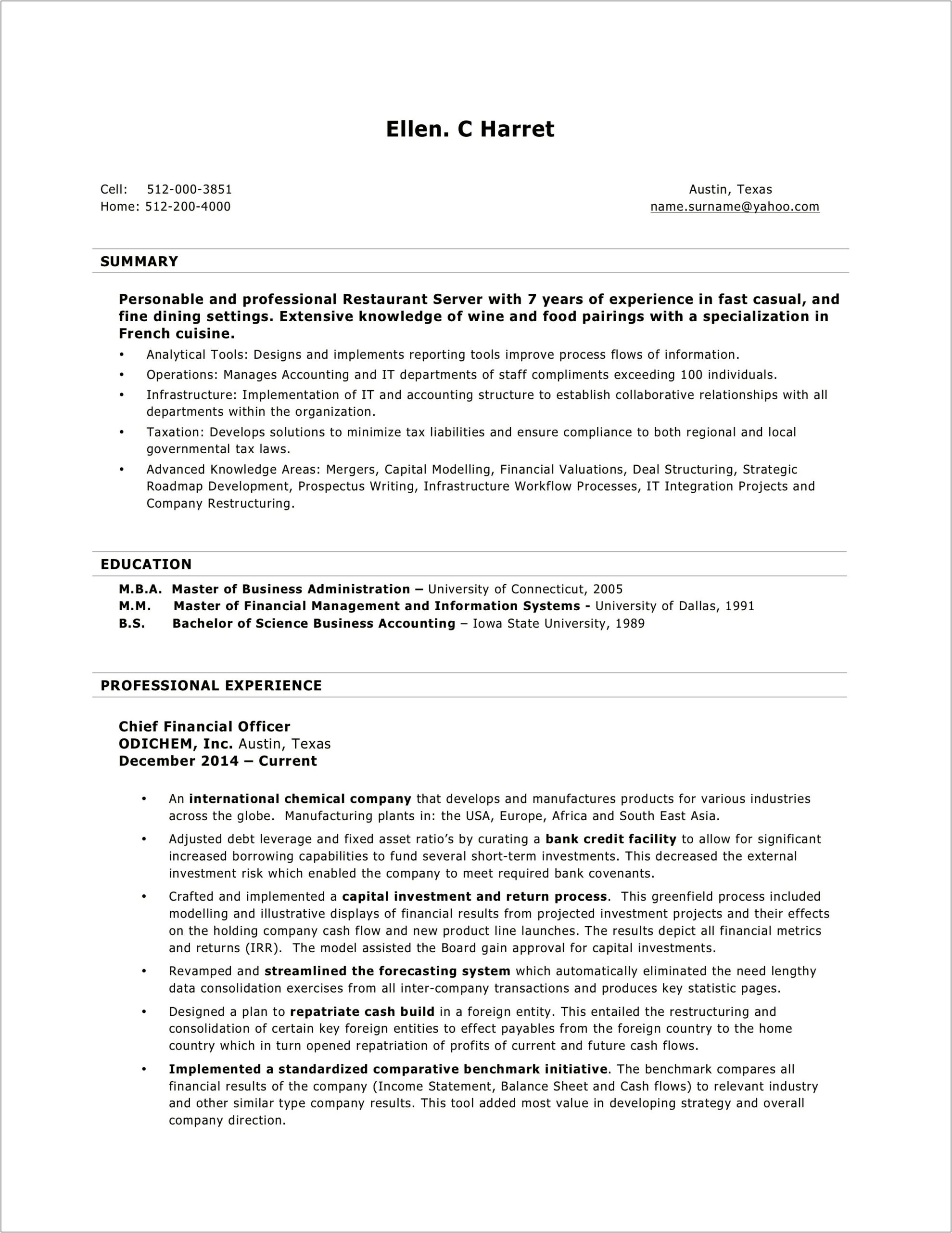 Big 4 Audit Senior Resume Example