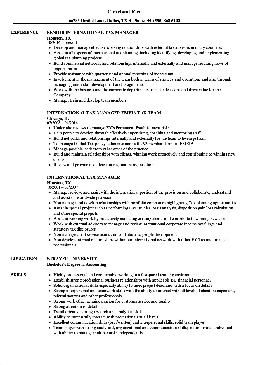 Big Four International Tax Resume Example