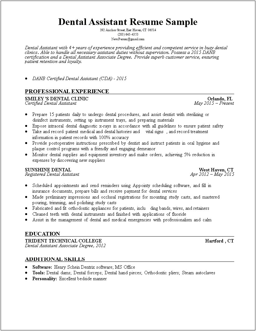 Bilingual Dental Pediatrics Administrative Assistant Skills In Resume