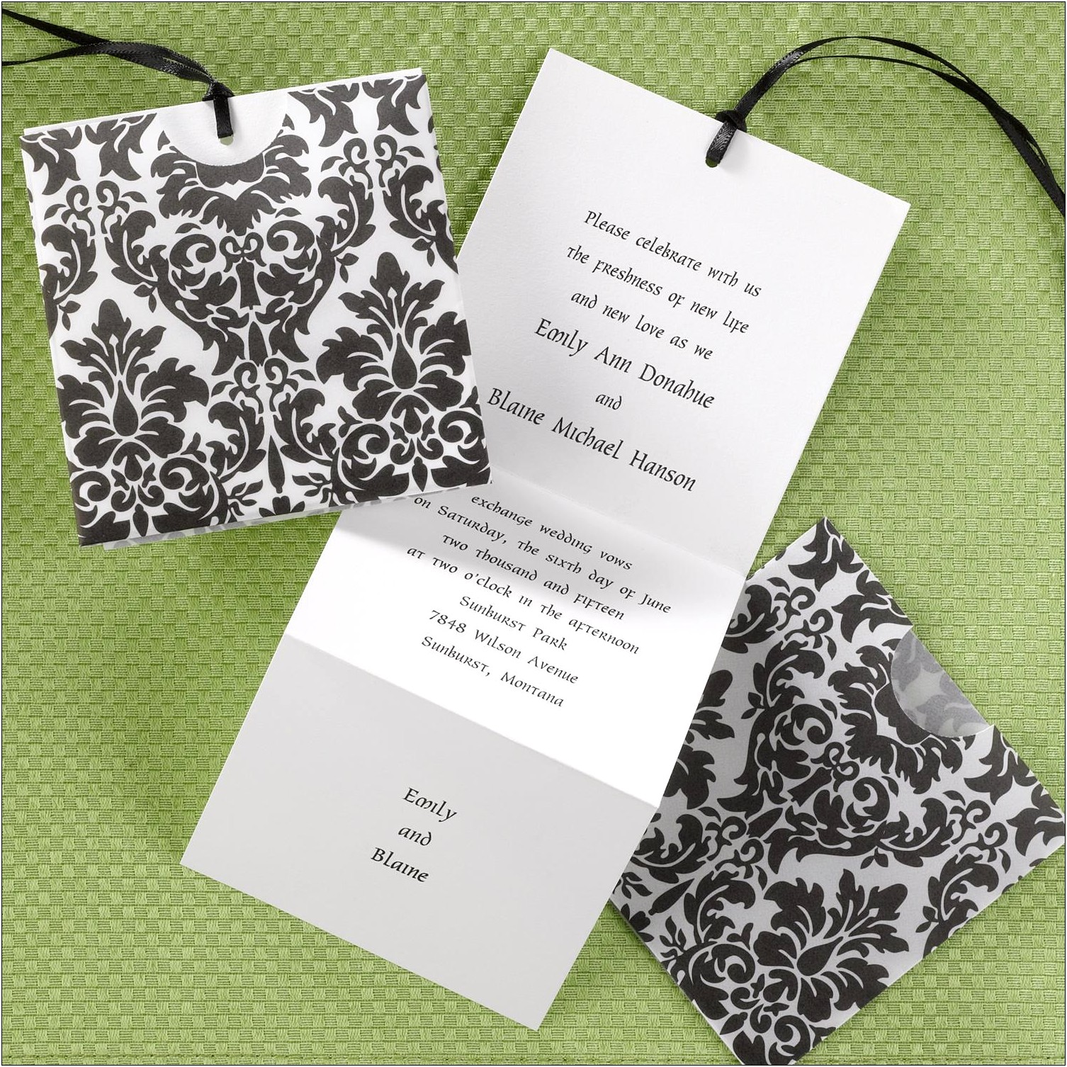 Blacknand Silver Damask Red Jewel Wedding Invite