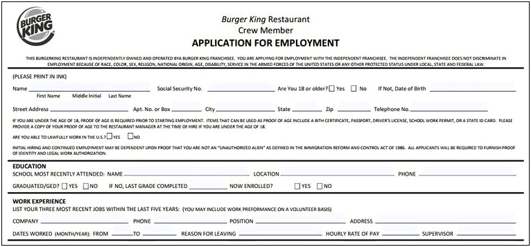 Burger King Cook Job Description For Resume