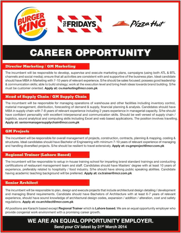 Burger King Job Description For Resume