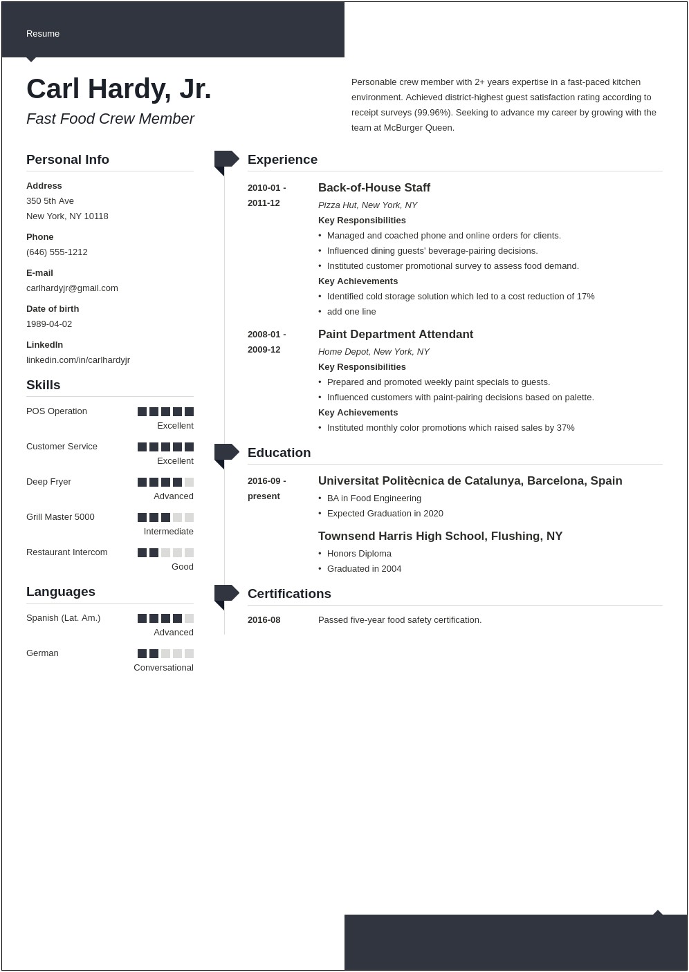 Burger King Team Member Resume Example