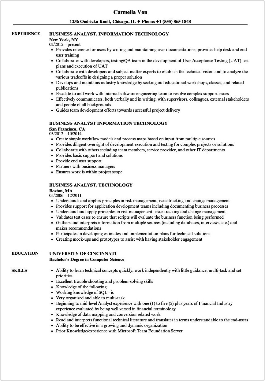 Business Analyst Ict Applucation Domain Resume Samples