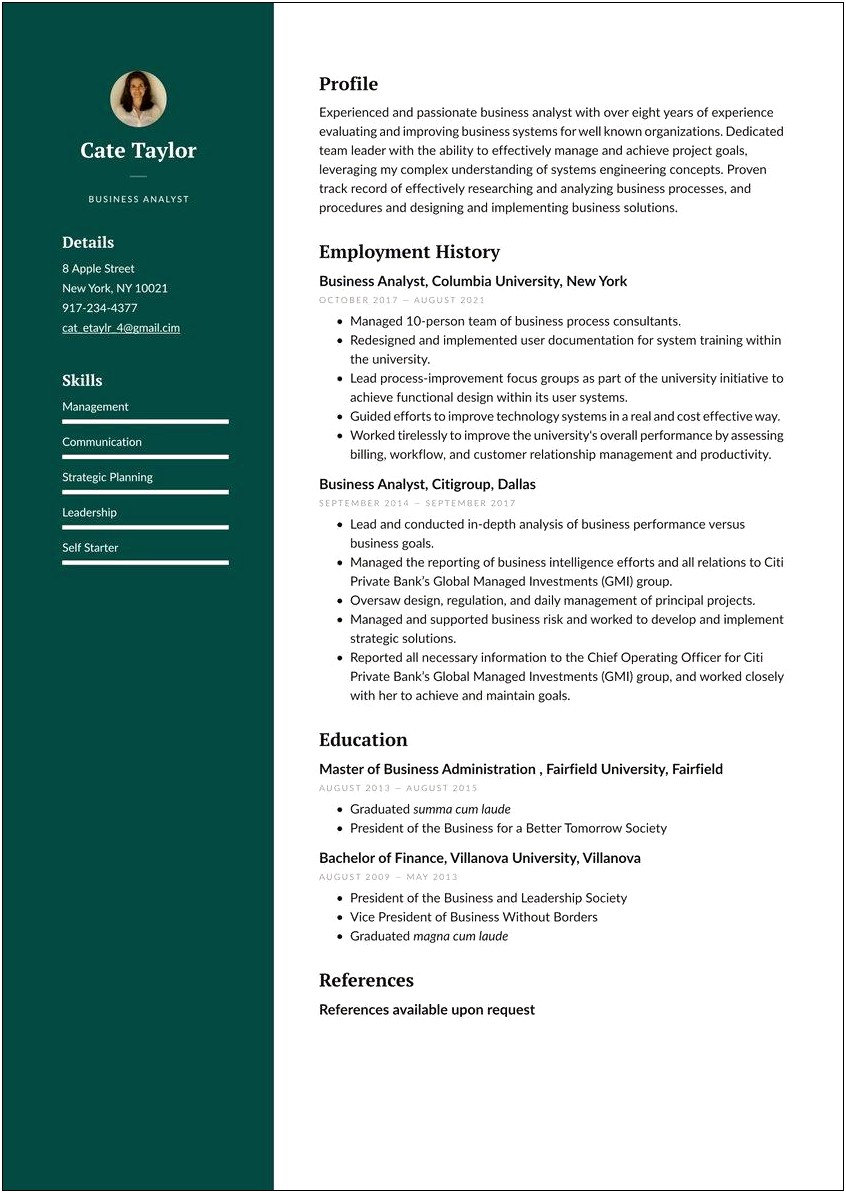 Business Analyst Resume Templates Free Download