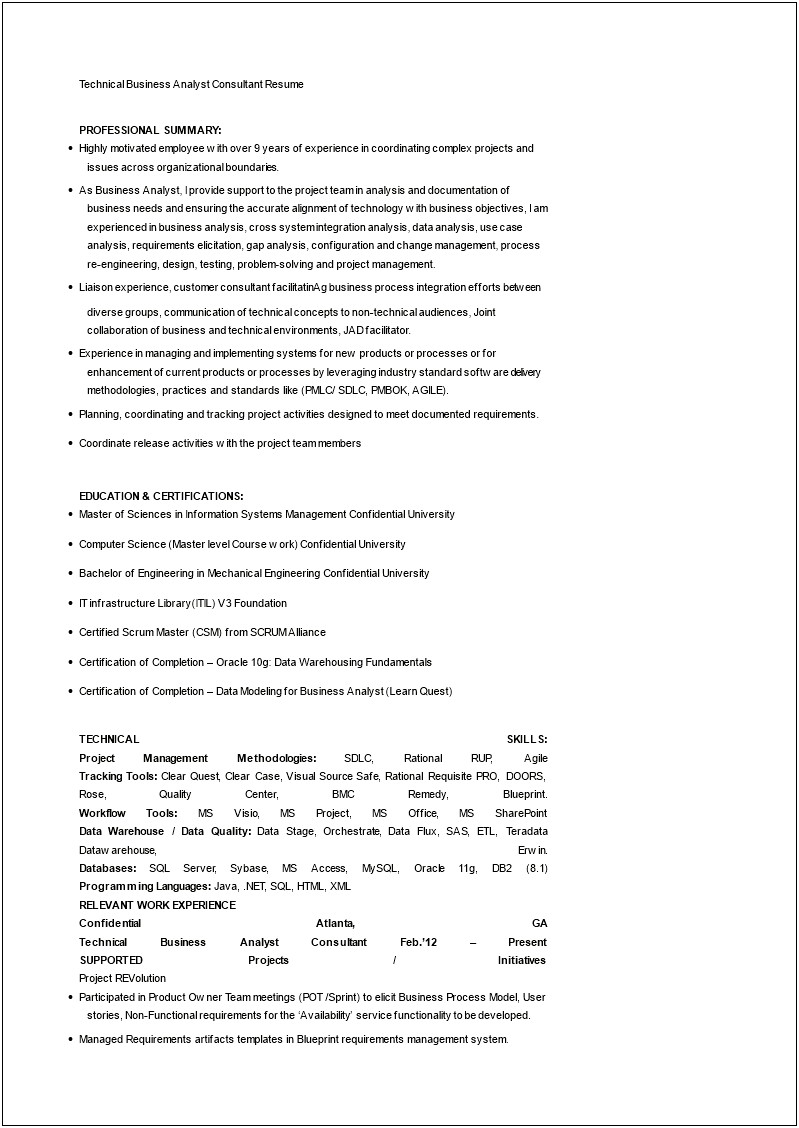 Business Analyst Role Objectives For Resume