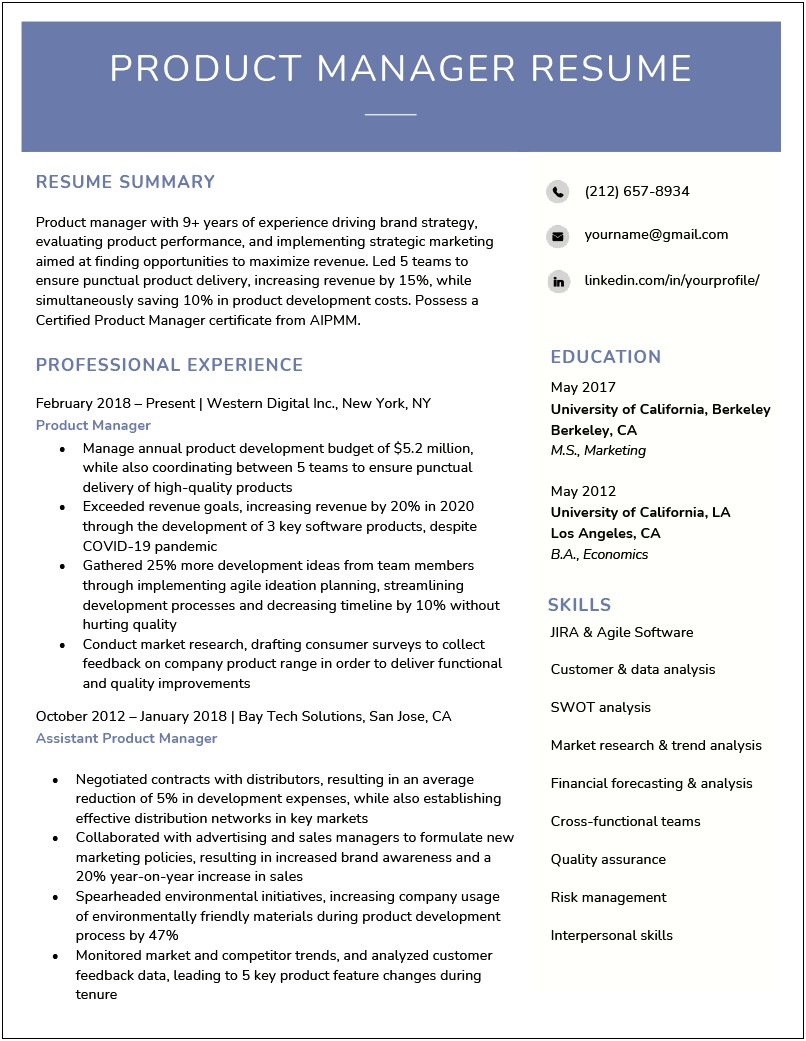 Business Analyst To Product Manager Resume