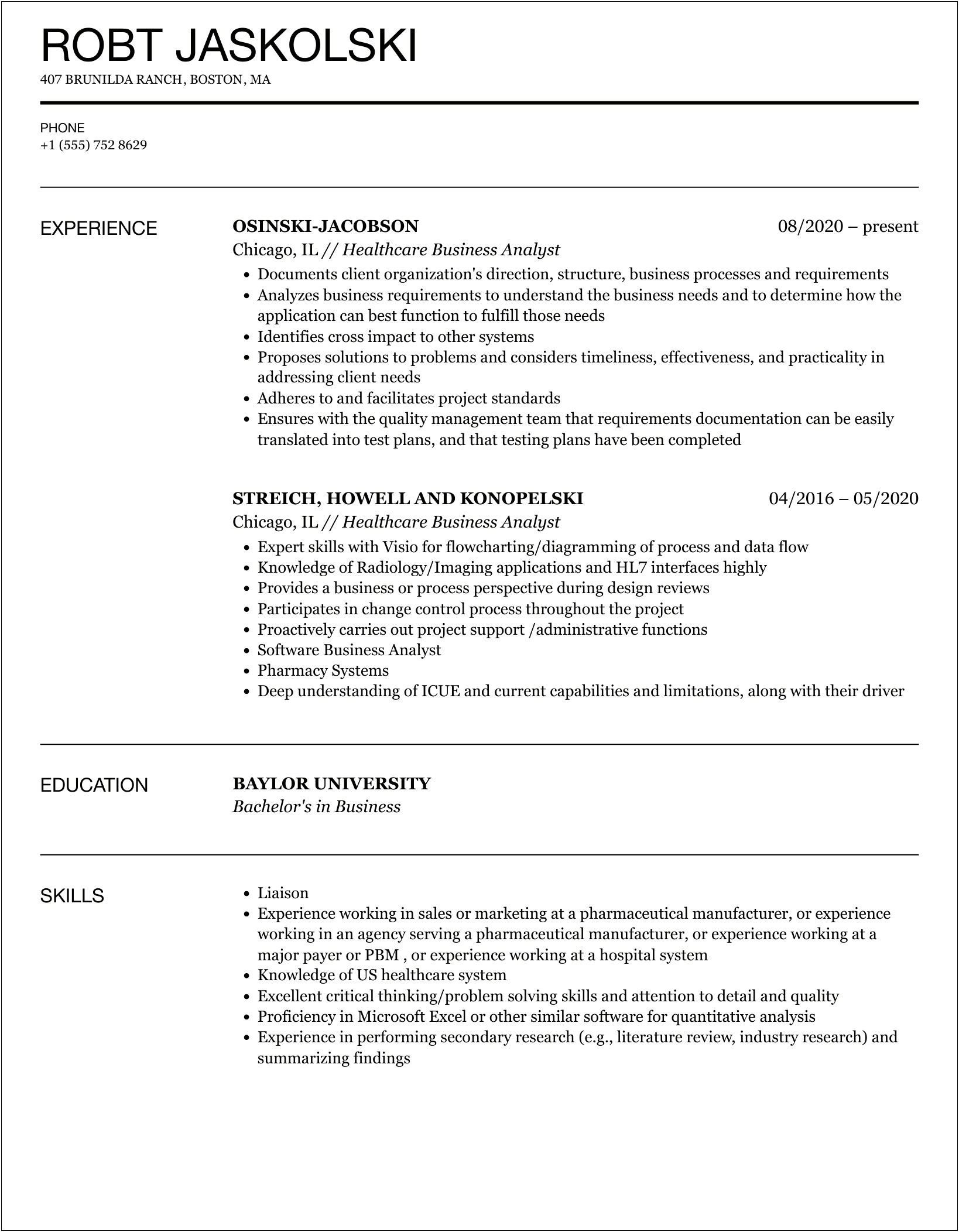 Business Analyst With Care Management Resumes