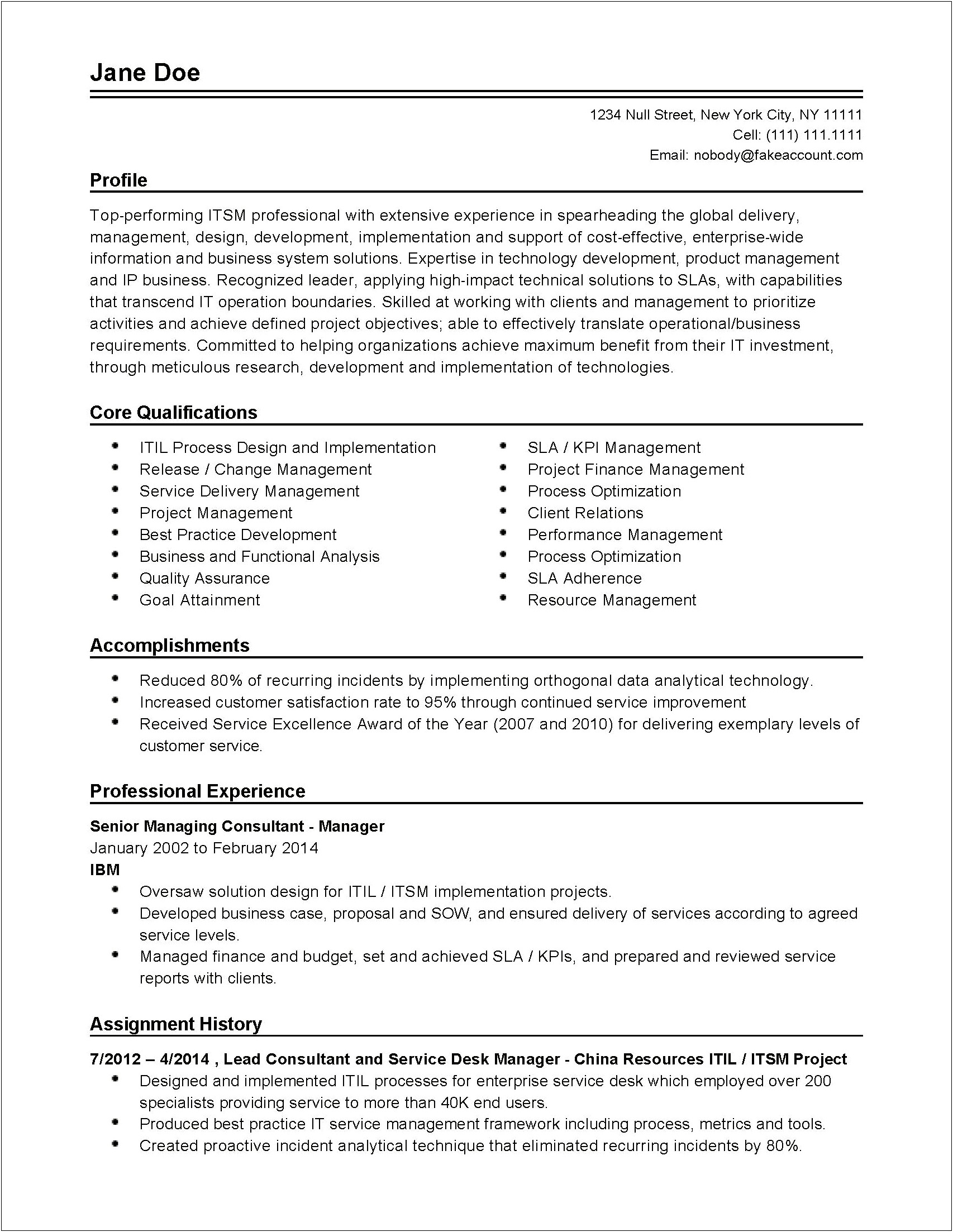 Business Analyst With Itil Resume Sample