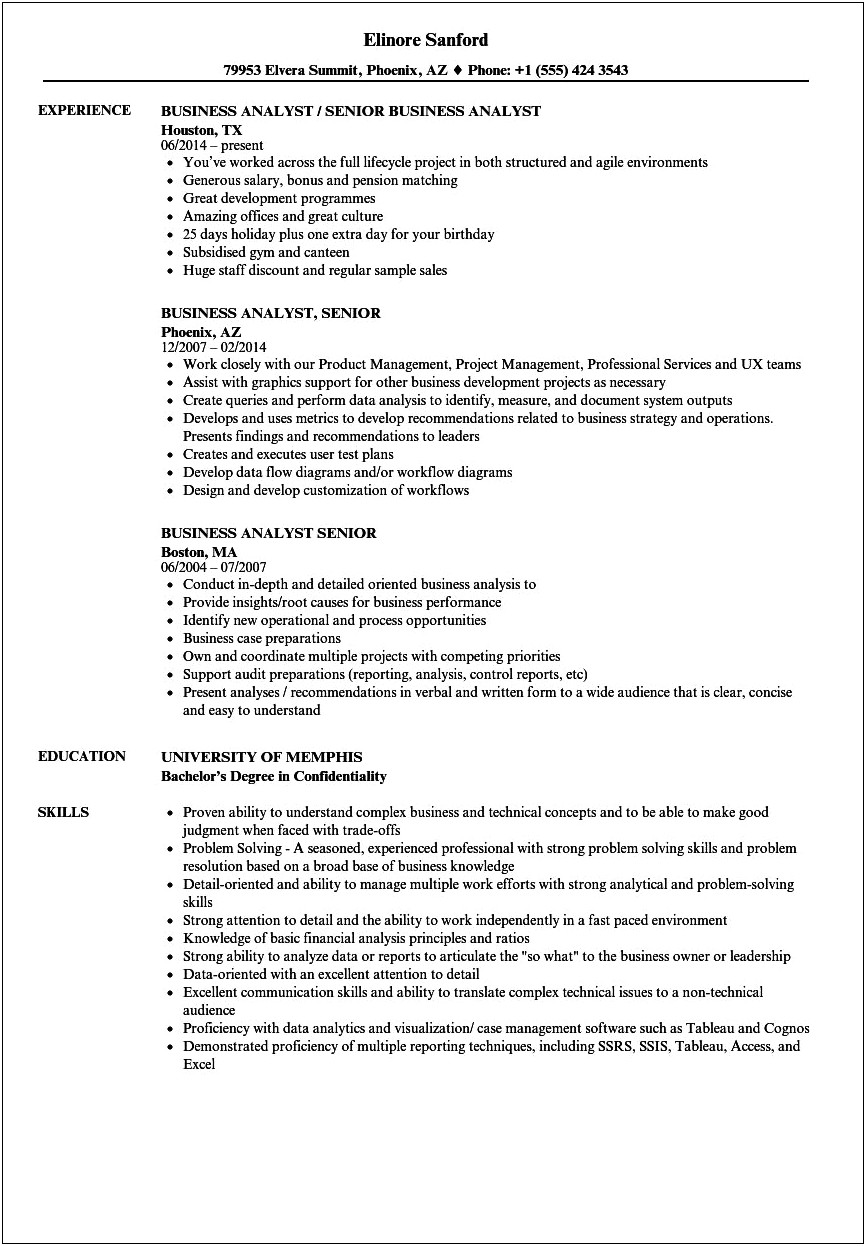 Business Analyst With Prioritazation Experience Sample Resume